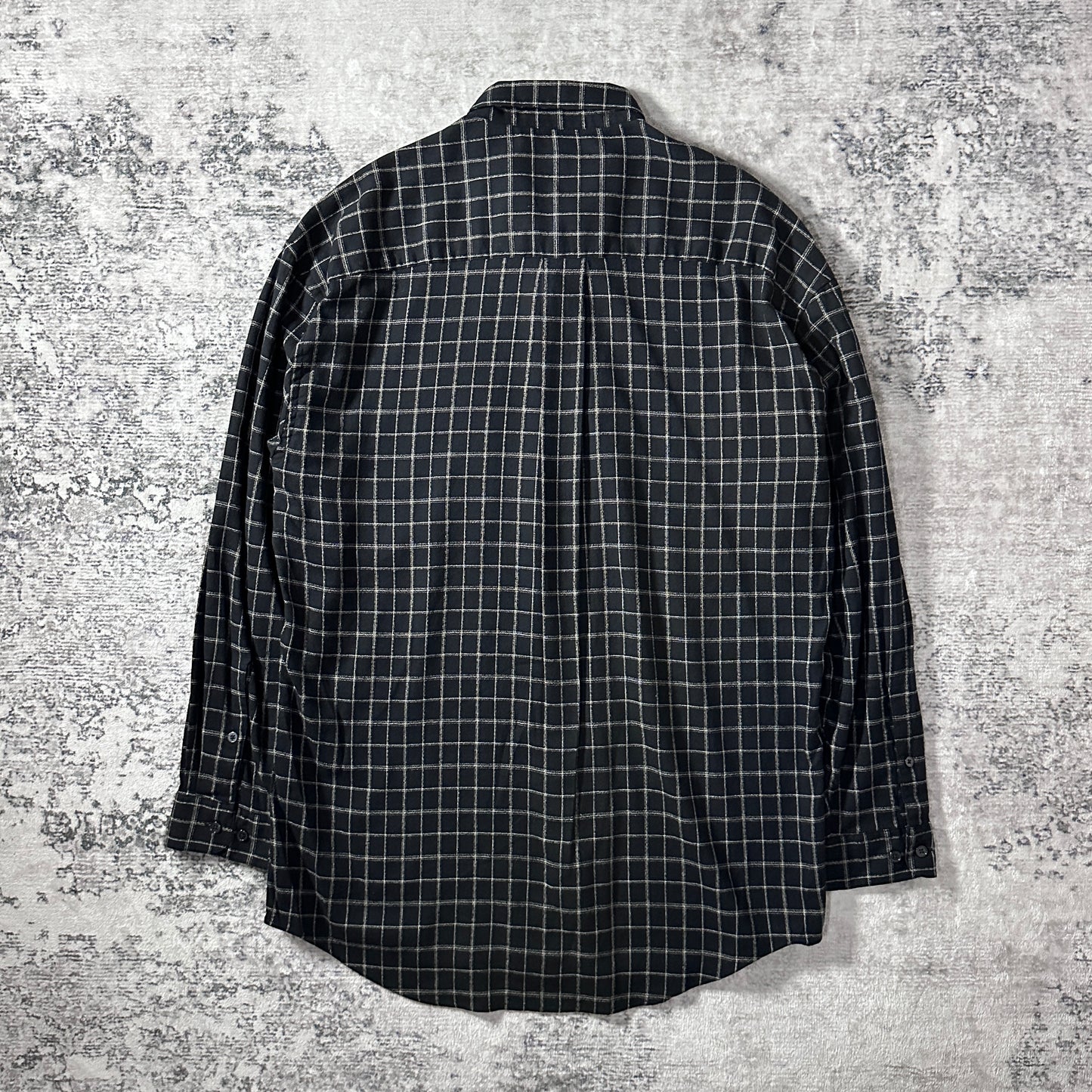 Perry Ellis Cotton　Rayon Black Windowpane Check Long Sleeve Shirt L