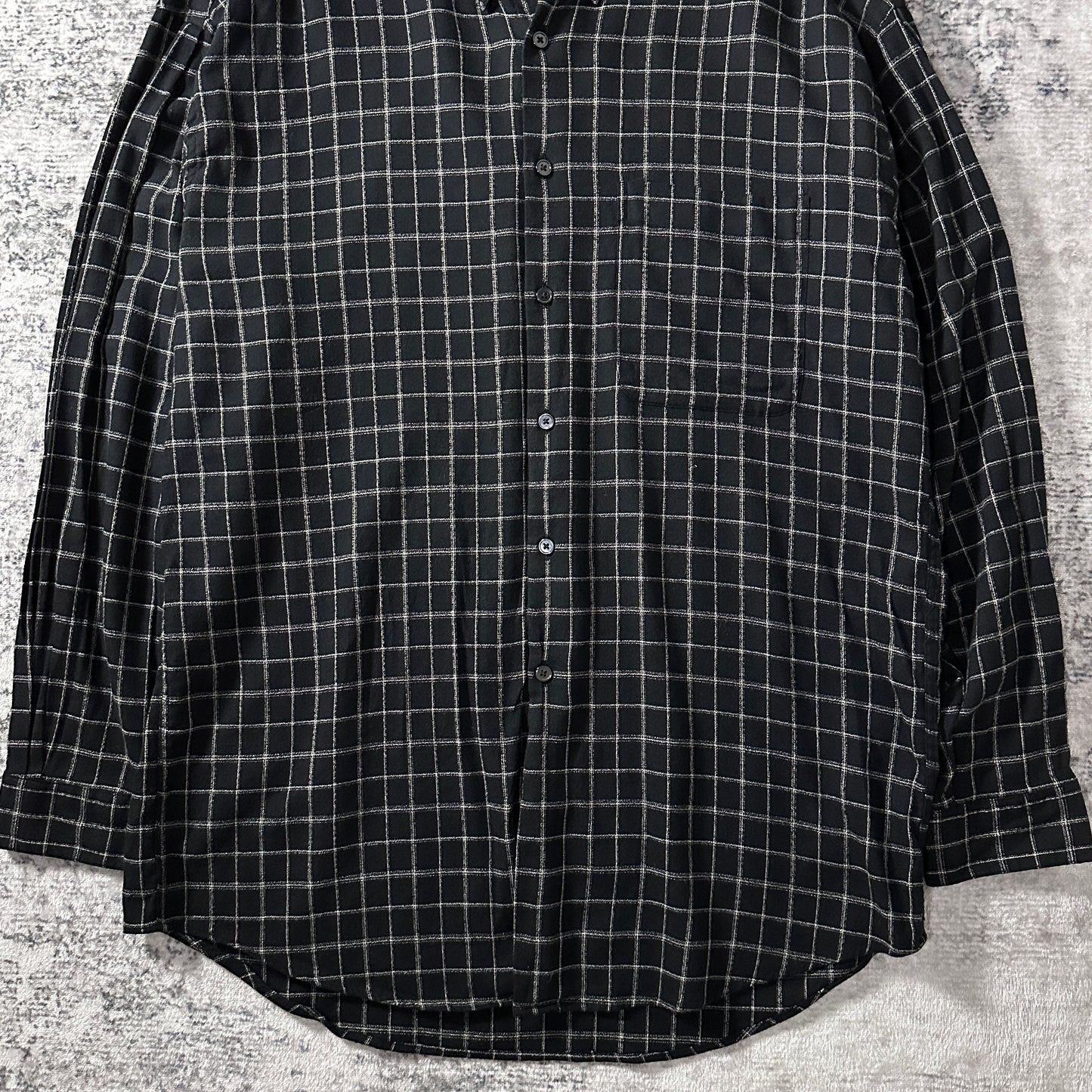 Perry Ellis Cotton　Rayon Black Windowpane Check Long Sleeve Shirt L