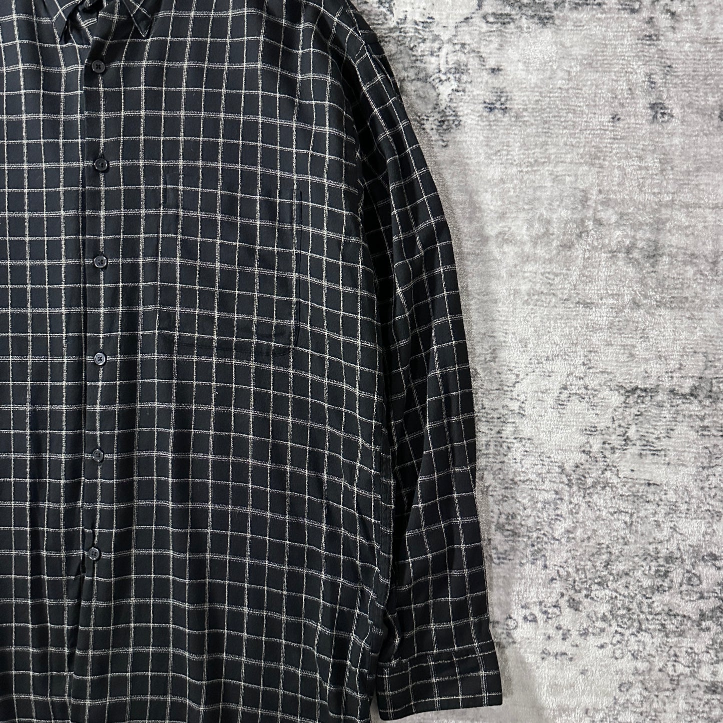 Perry Ellis Cotton　Rayon Black Windowpane Check Long Sleeve Shirt L