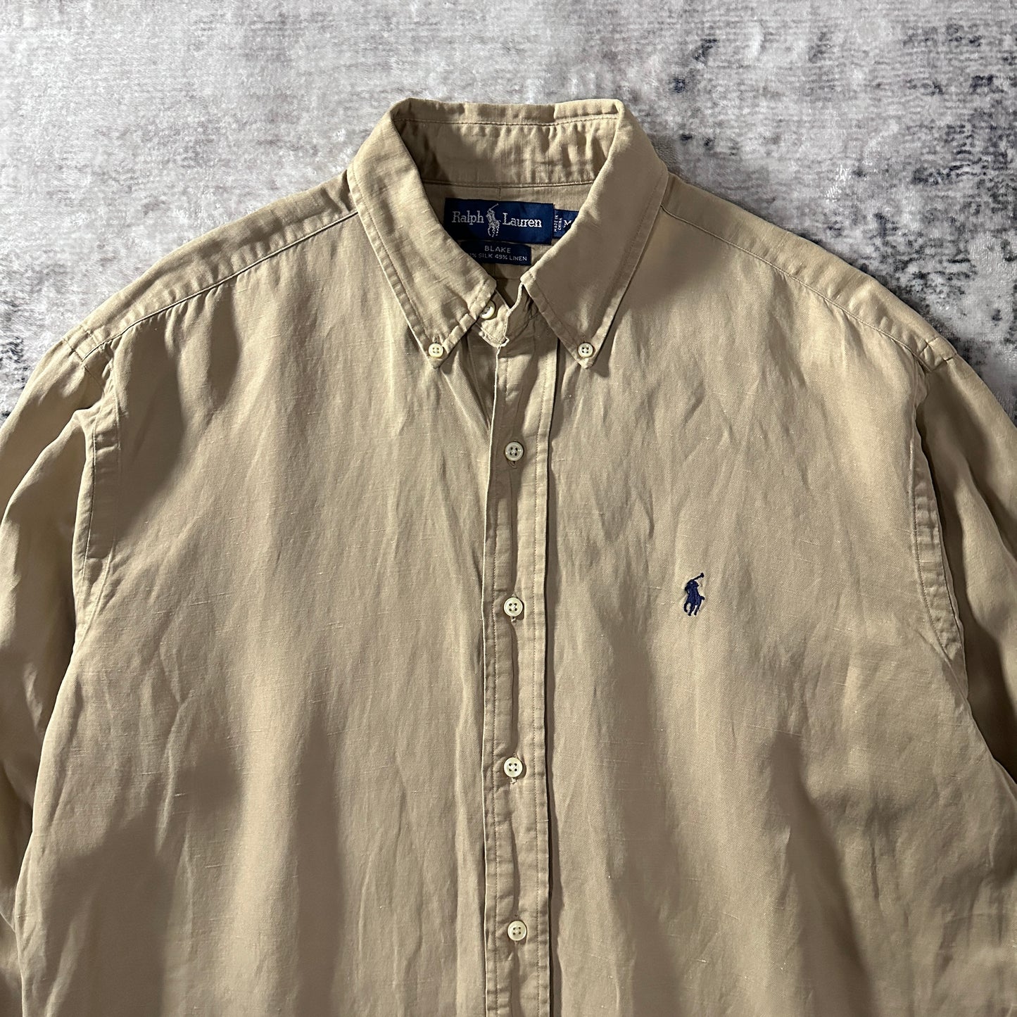 Ralph Lauren BLAKE Silk Linen Beige Button Down Shirt M