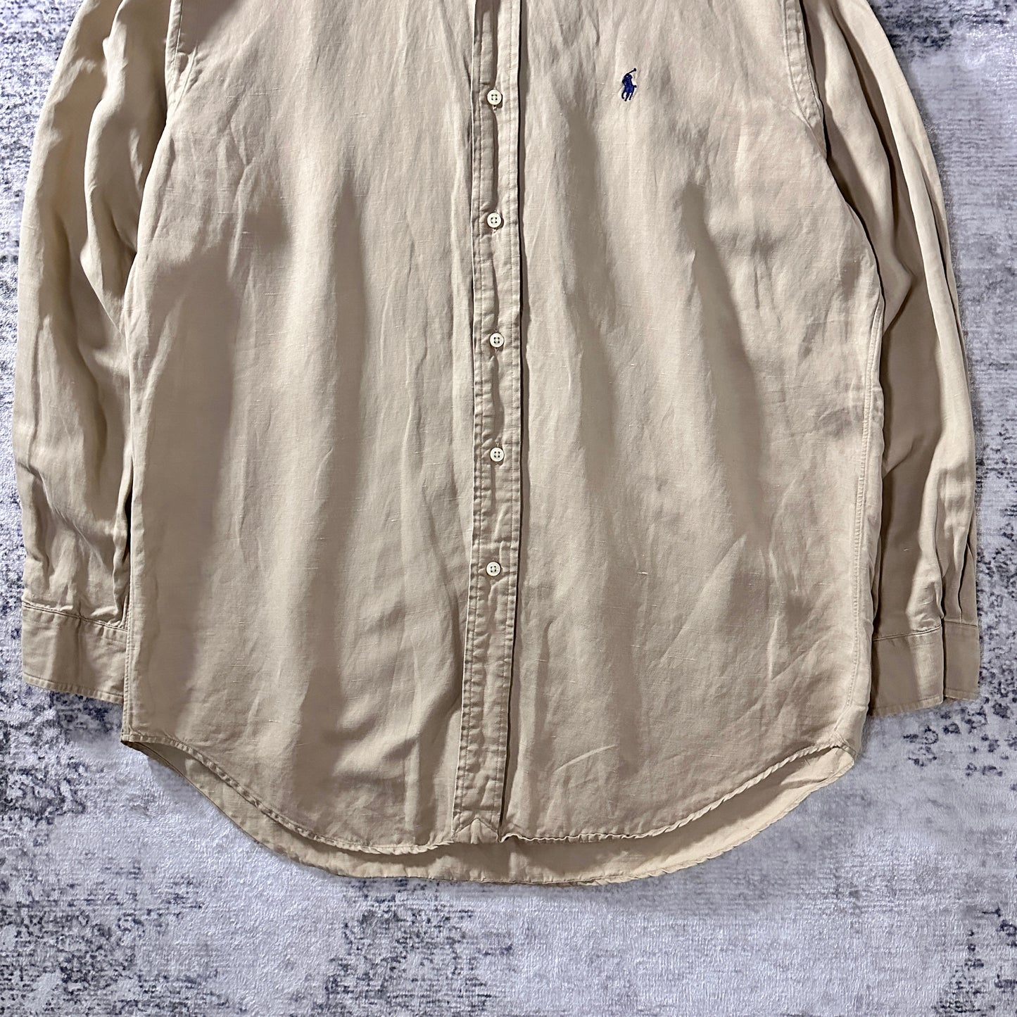 Ralph Lauren BLAKE Silk Linen Beige Button Down Shirt M