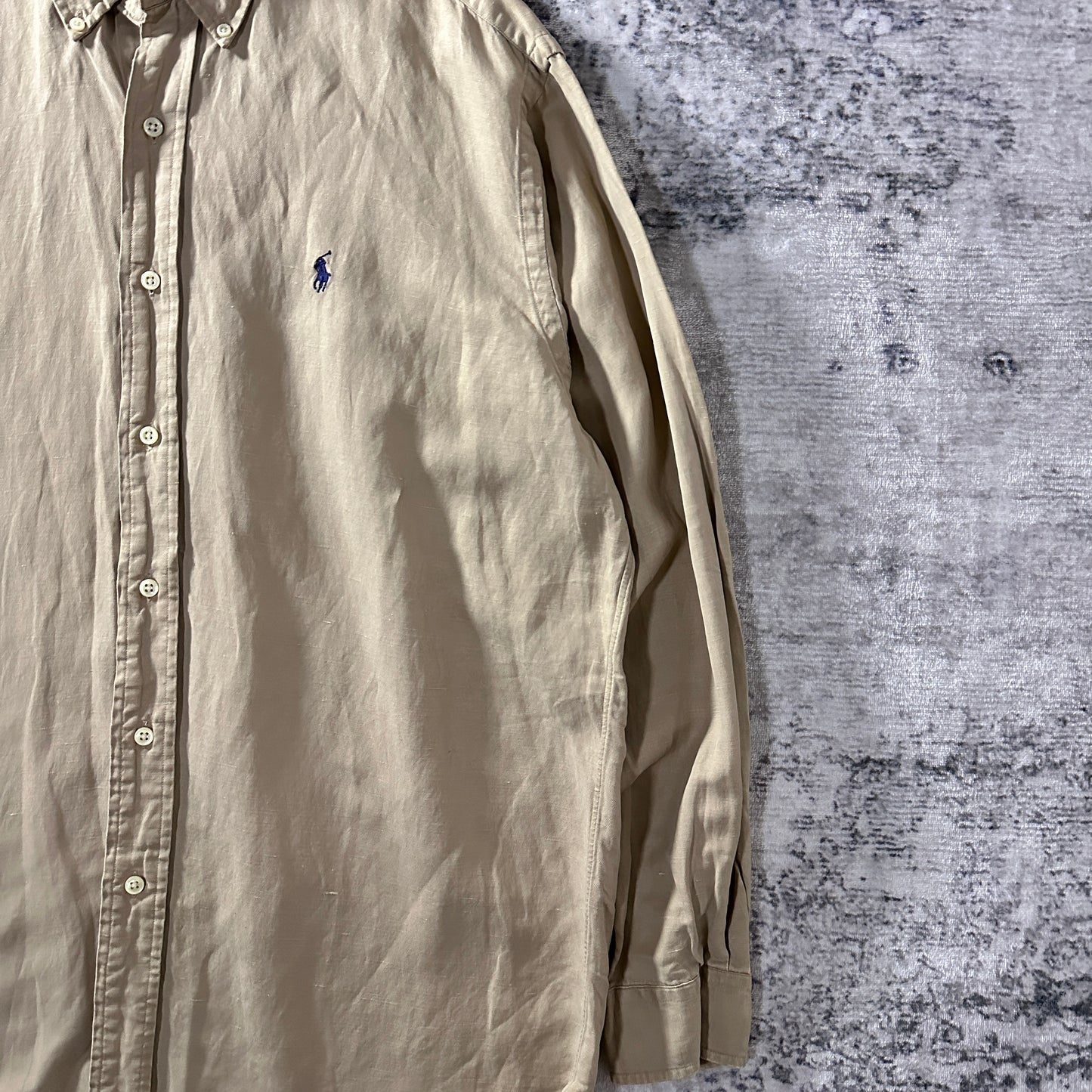 Ralph Lauren BLAKE Silk Linen Beige Button Down Shirt M