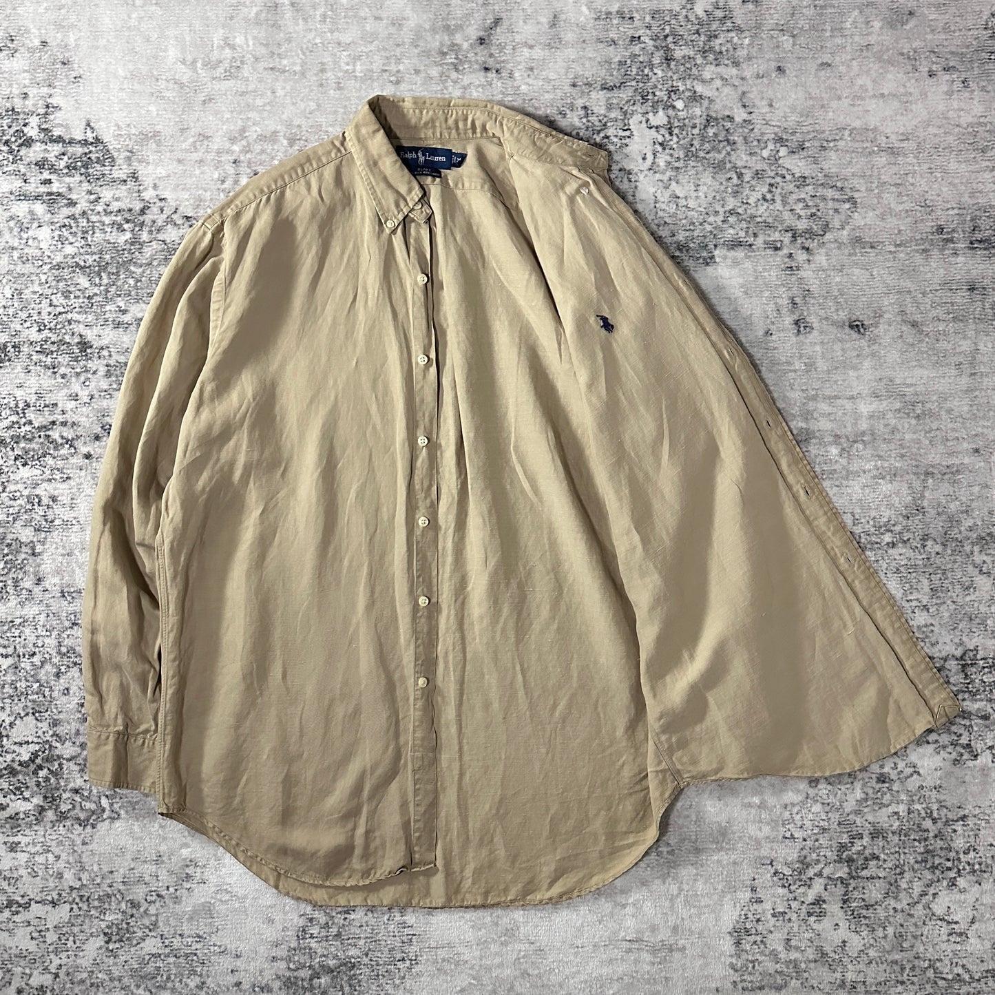 Ralph Lauren BLAKE Silk Linen Beige Button Down Shirt M
