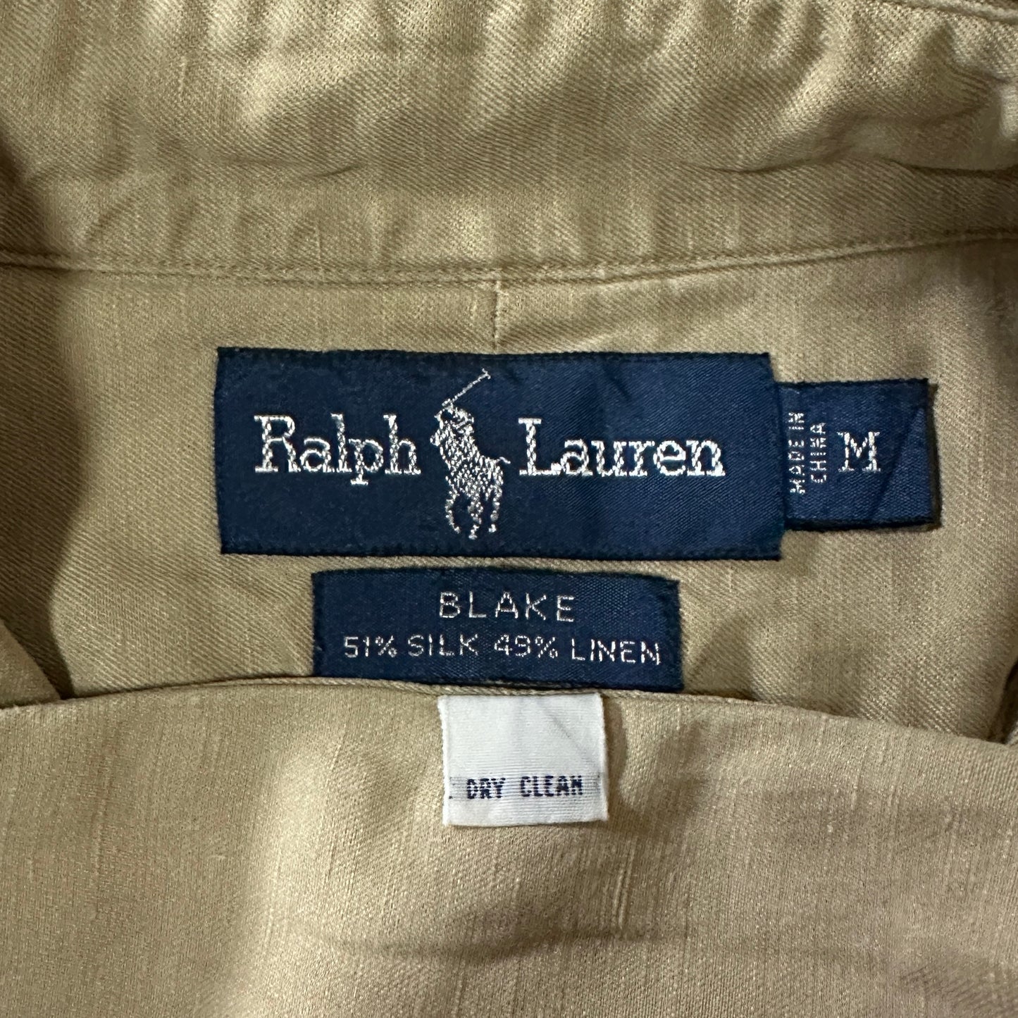 Ralph Lauren BLAKE Silk Linen Beige Button Down Shirt M