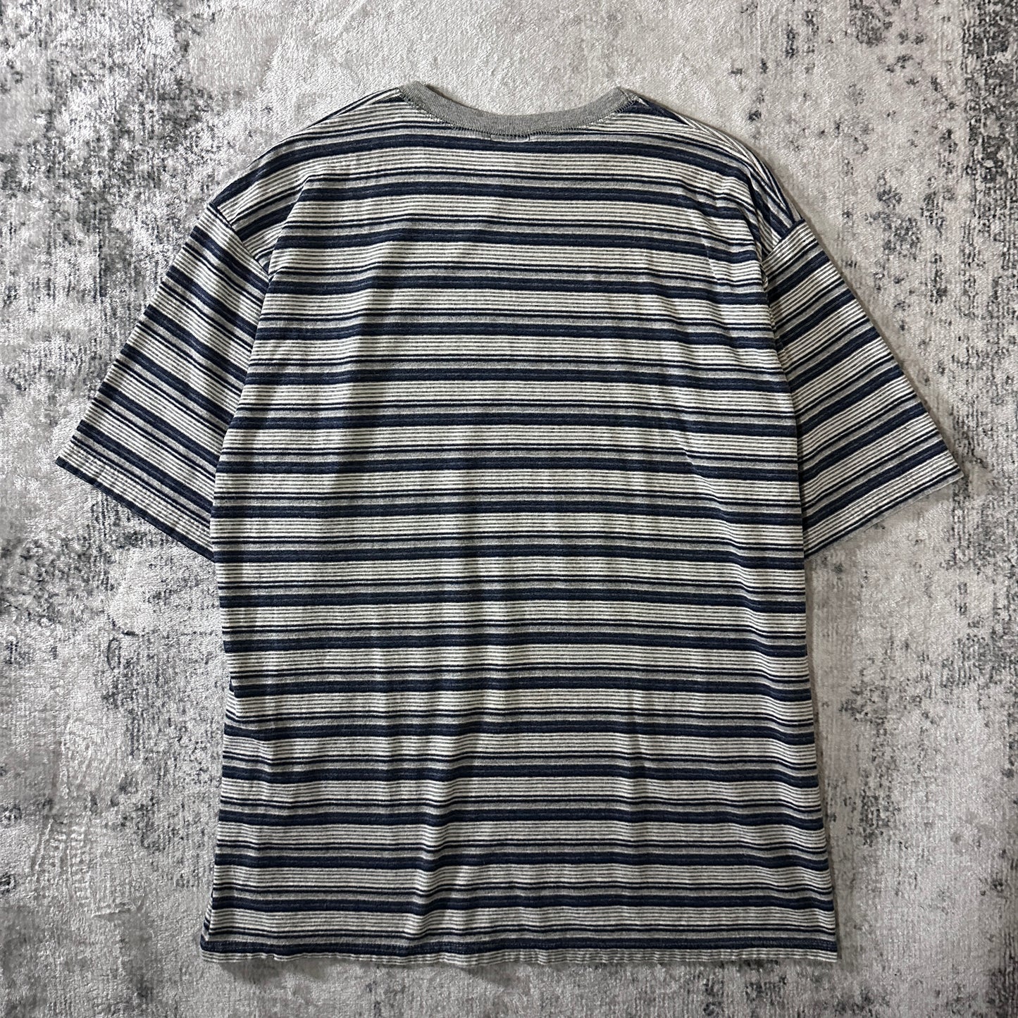 Cotton Navy Gray Multi Stripe T-Shirt Made in USA