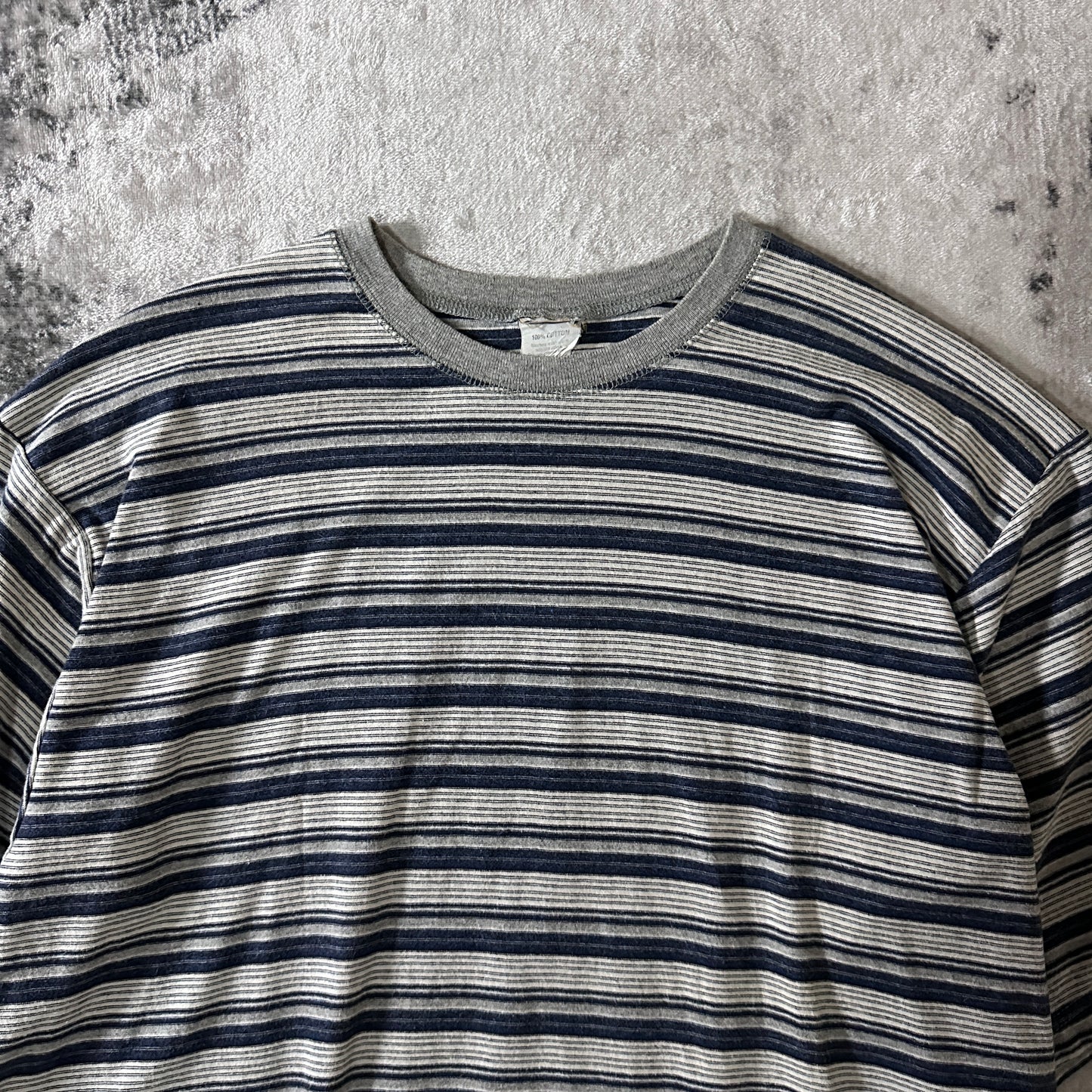 Cotton Navy Gray Multi Stripe T-Shirt Made in USA