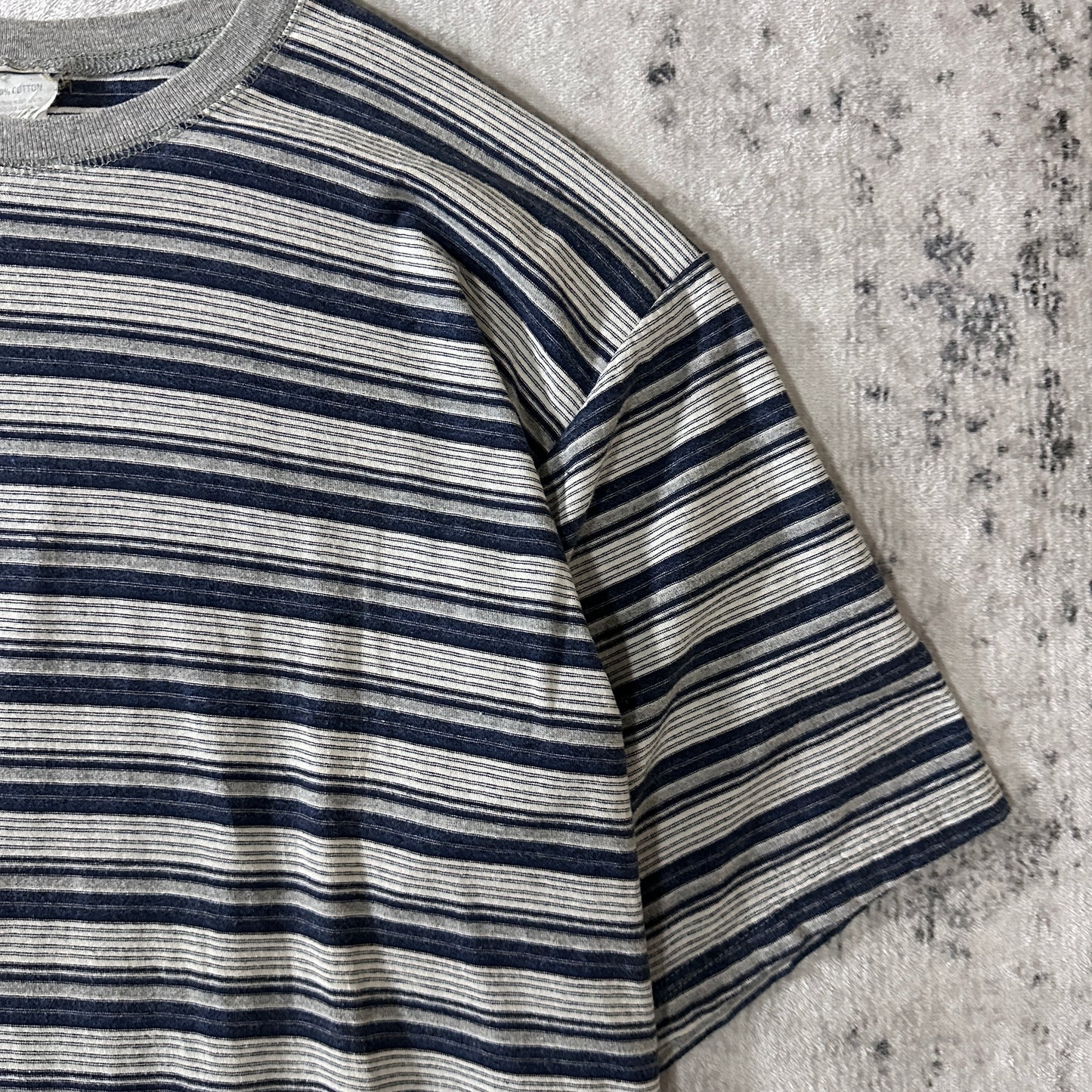 Cotton Navy Gray Multi Stripe T-Shirt Made in USA