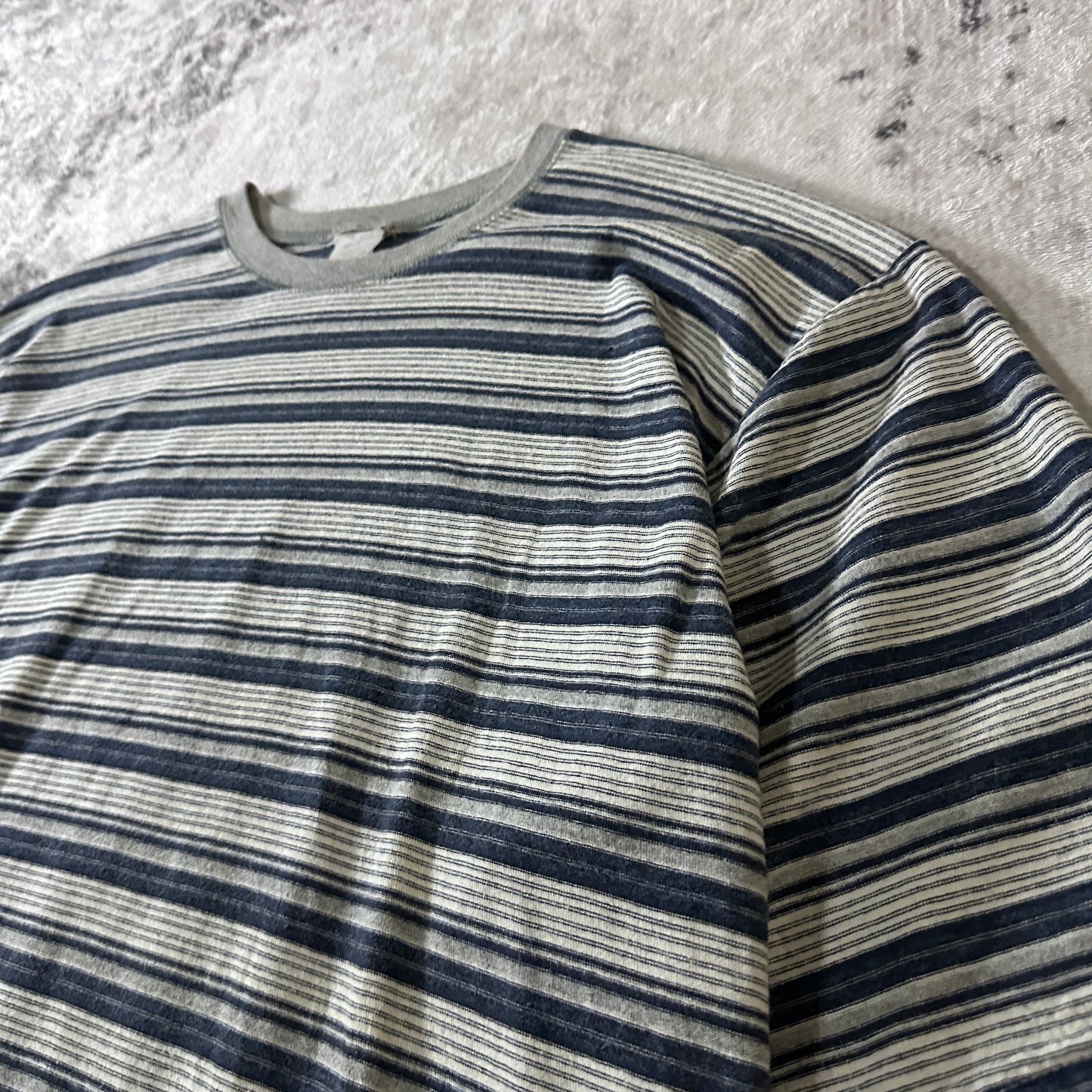 Cotton Navy Gray Multi Stripe T-Shirt Made in USA