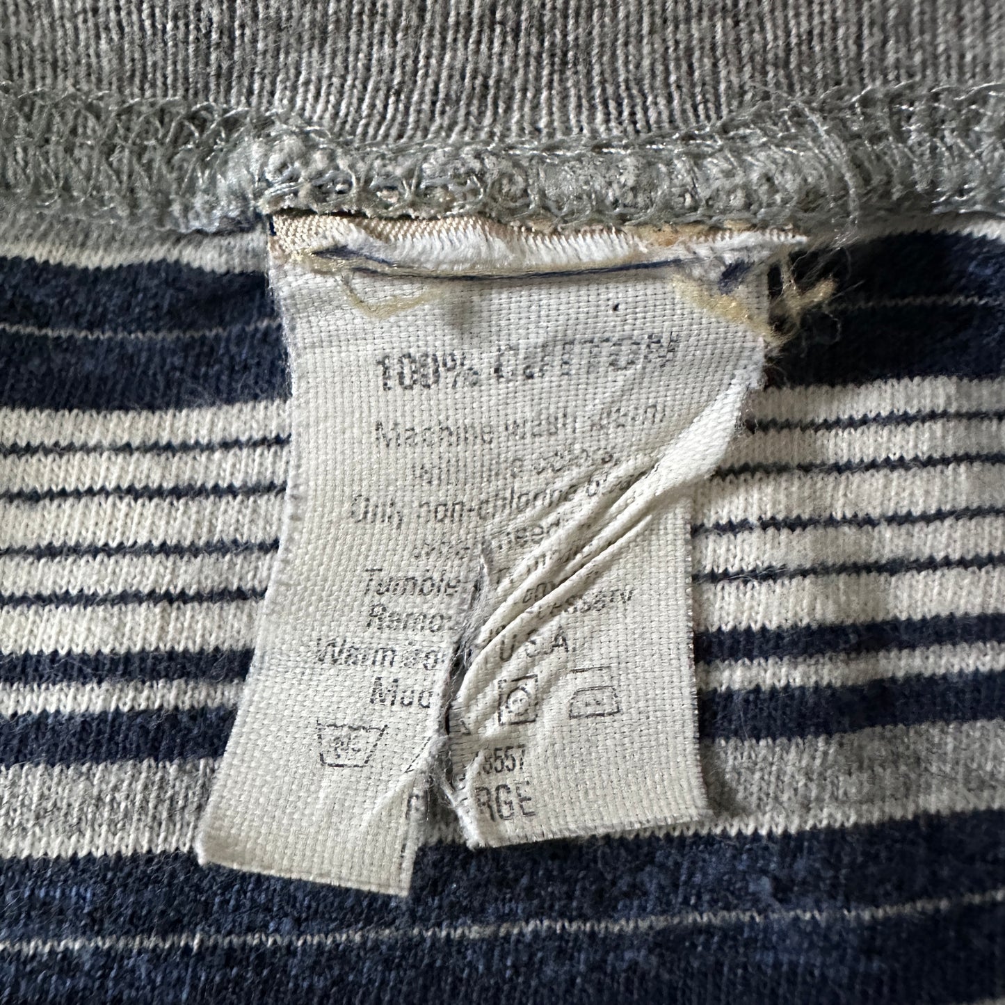Cotton Navy Gray Multi Stripe T-Shirt Made in USA