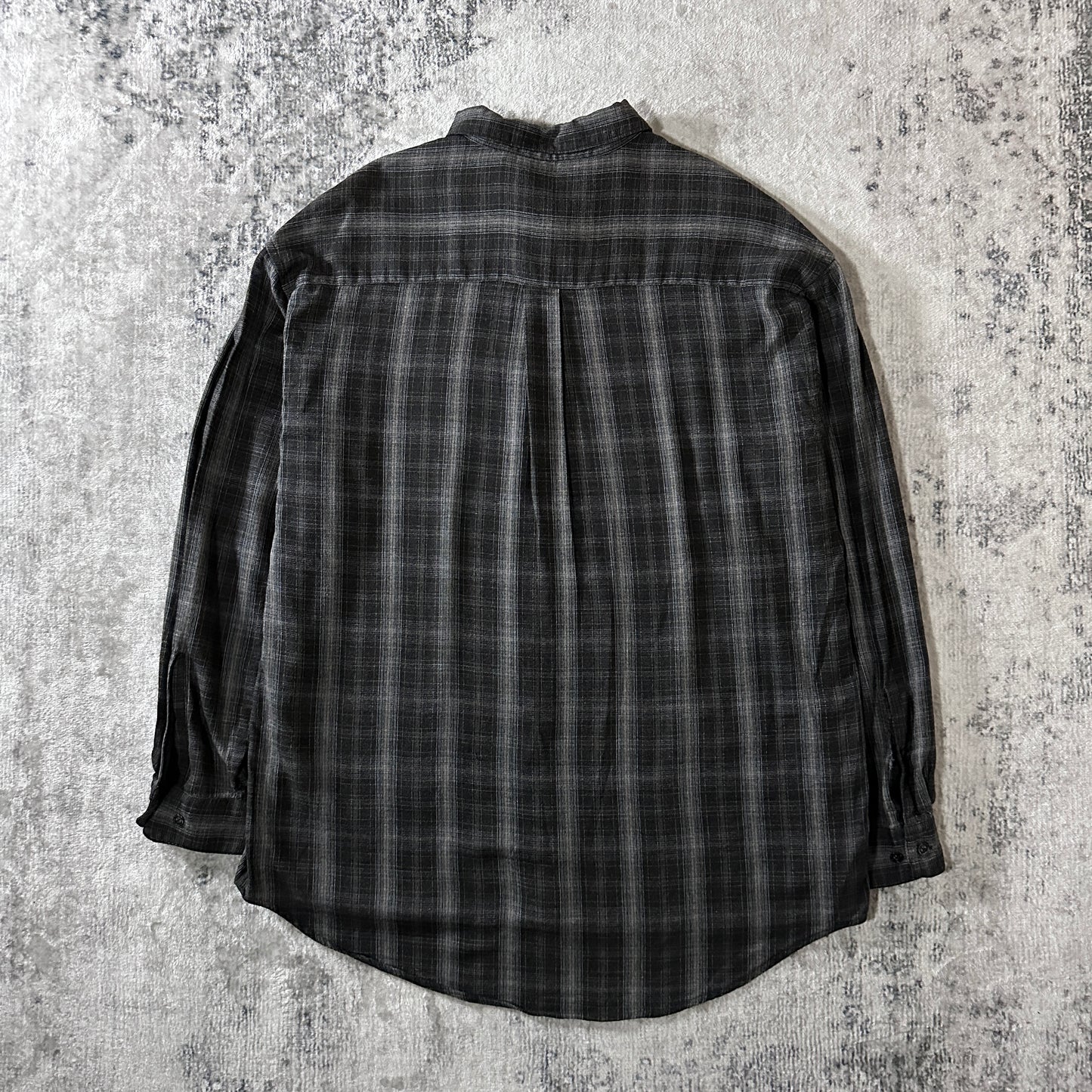PERRY ELLIS Linen Blend Black Plaid Long Sleeve Shirt XL