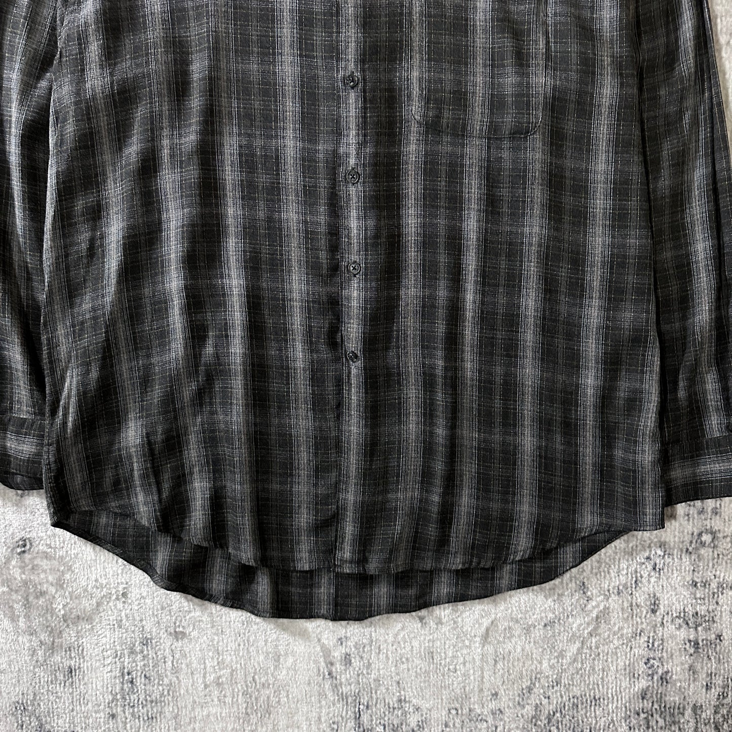 PERRY ELLIS Linen Blend Black Plaid Long Sleeve Shirt XL