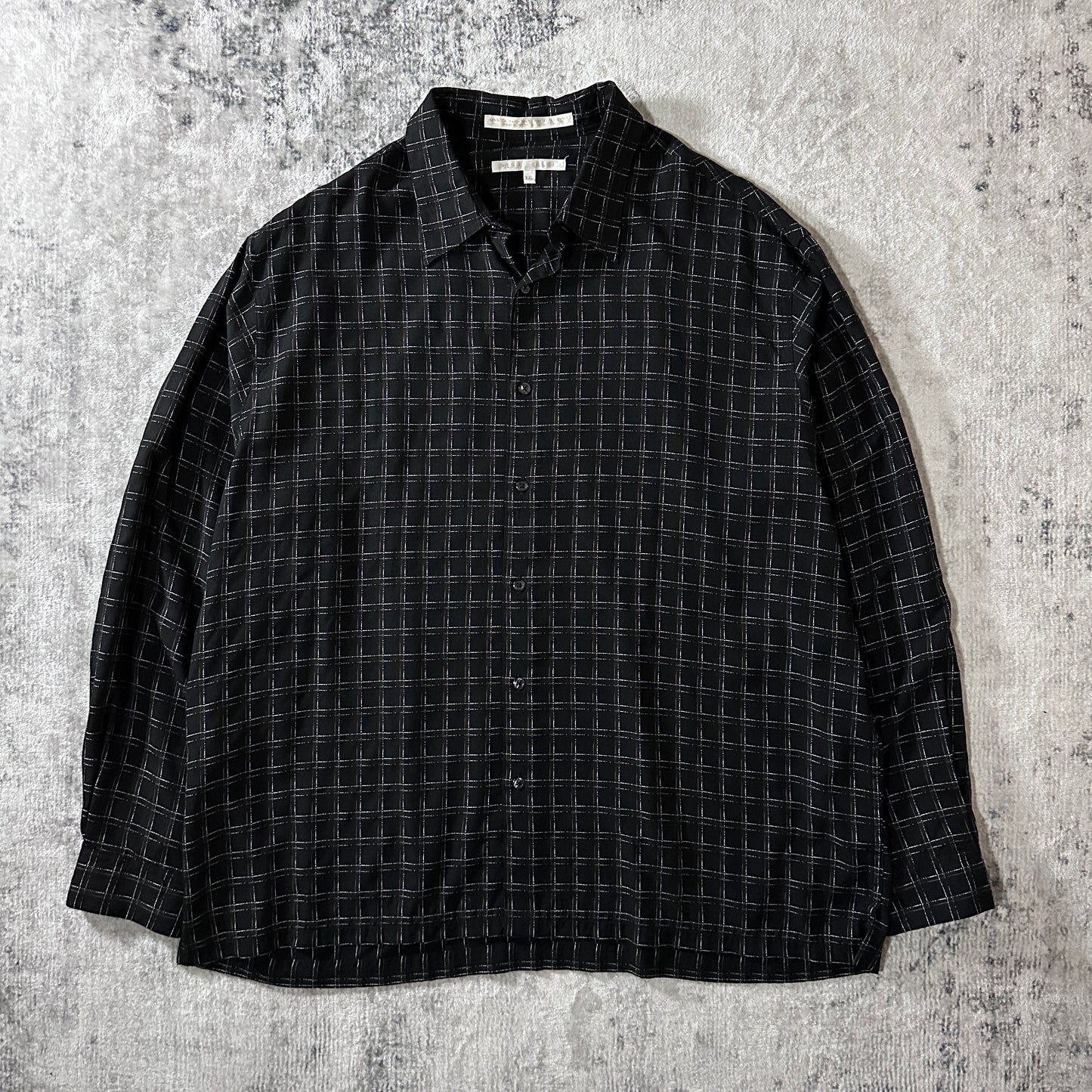 PERRY ELLIS Rayon Polyester Windowpane Check Shirt XXL Black