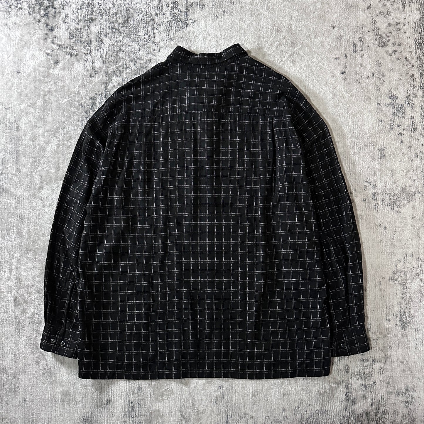 PERRY ELLIS Rayon Polyester Windowpane Check Shirt XXL Black