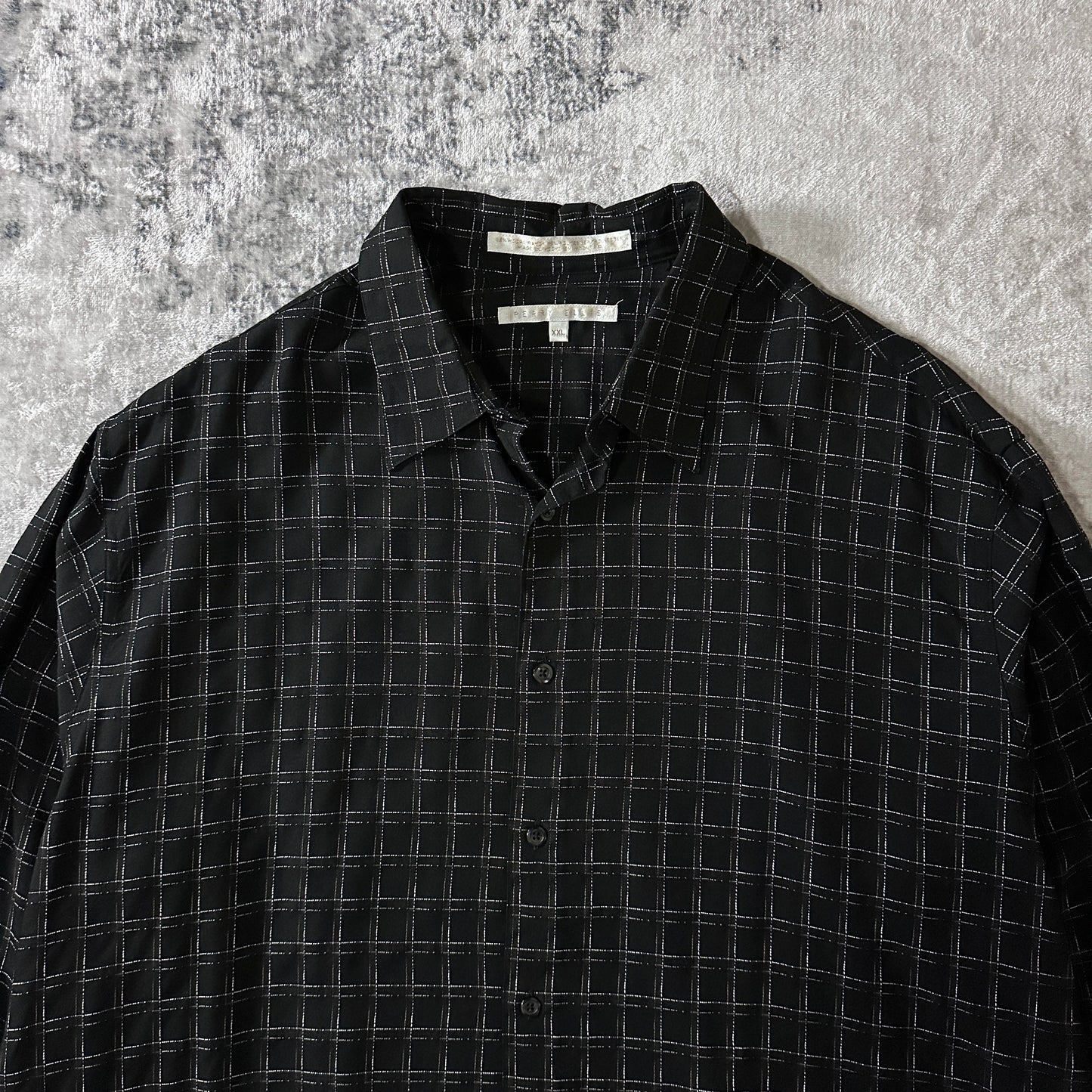 PERRY ELLIS Rayon Polyester Windowpane Check Shirt XXL Black