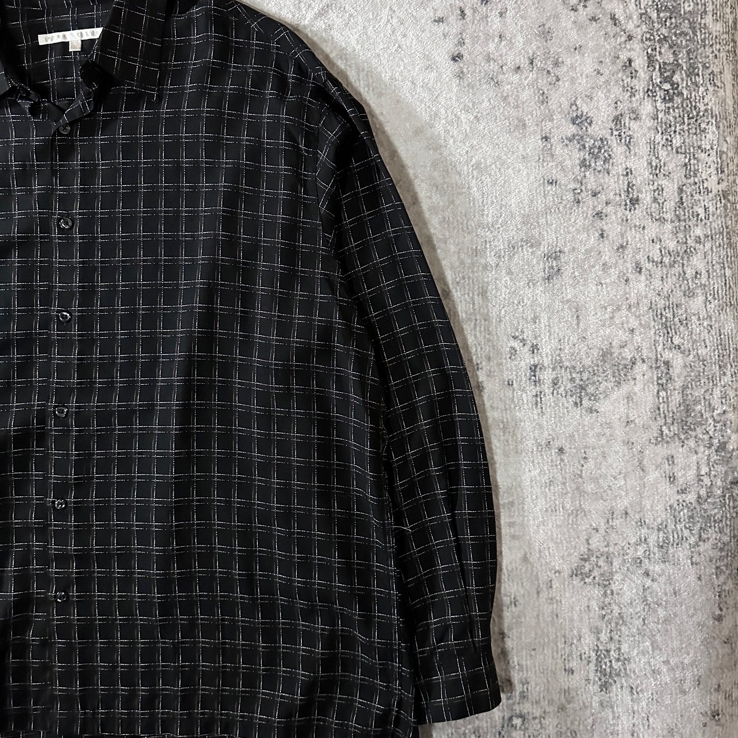 PERRY ELLIS Rayon Polyester Windowpane Check Shirt XXL Black