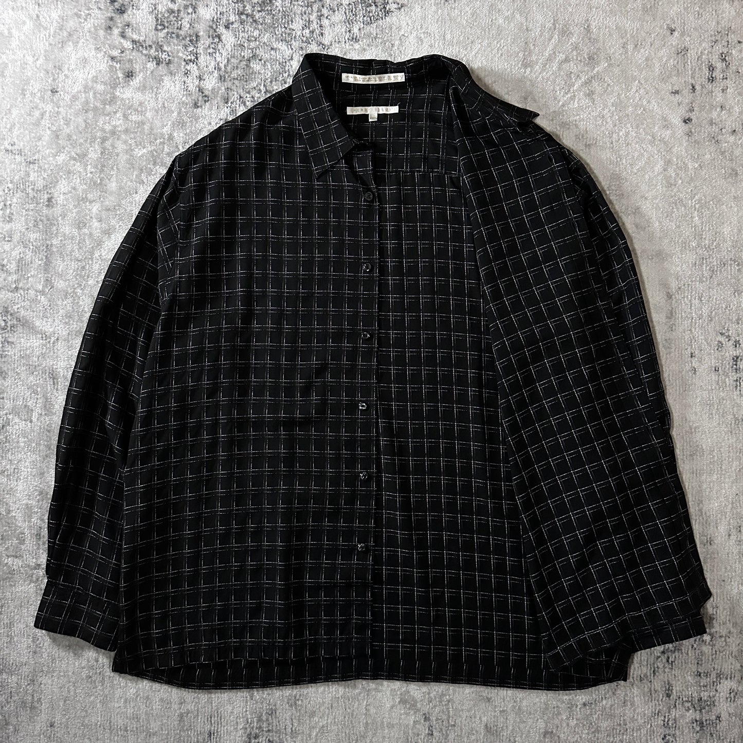 PERRY ELLIS Rayon Polyester Windowpane Check Shirt XXL Black