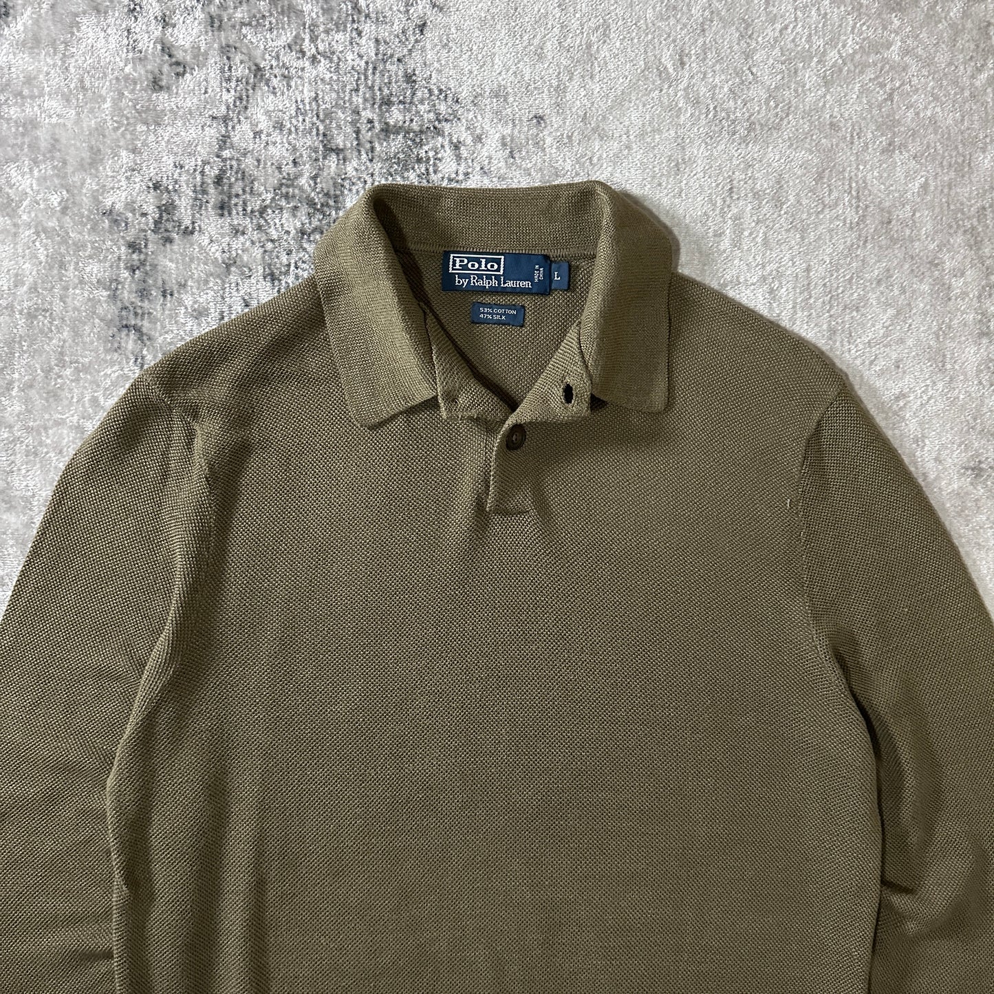 Polo by Ralph Lauren Cotton Silk Long Sleeve Polo Shirt L Olive