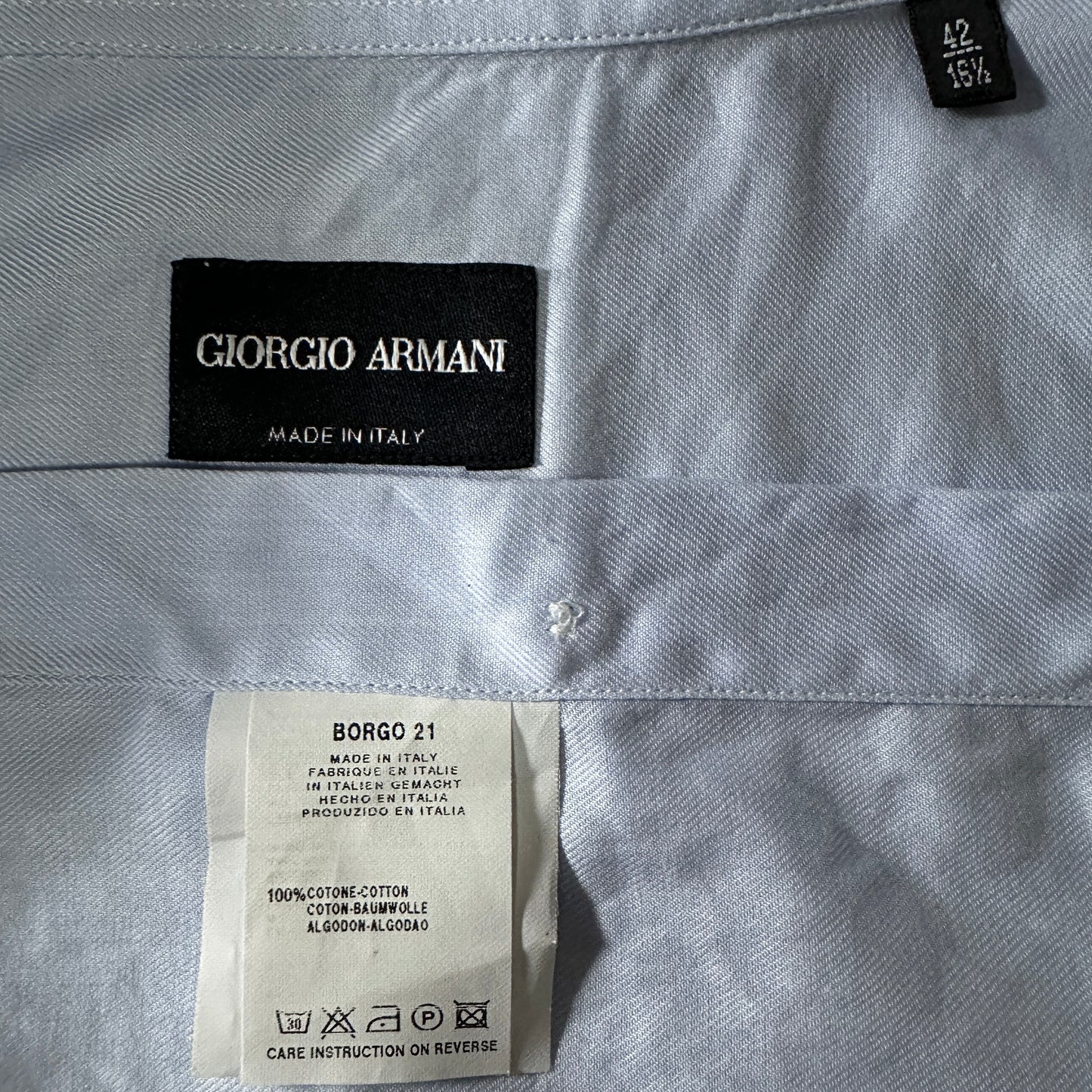 Giorgio Armani Cotton Shirt Light Blue Size 42 Made in Italy