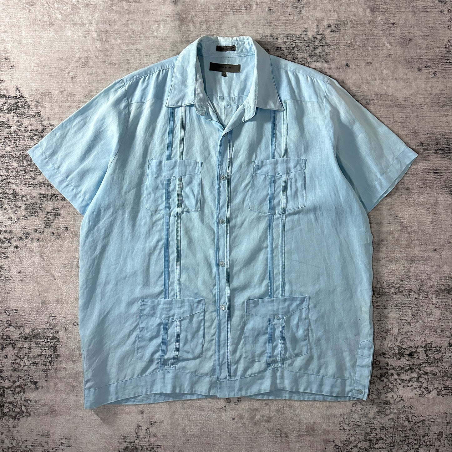 GIVENCHY  Linen Light Blue Guayabera Shirt XL