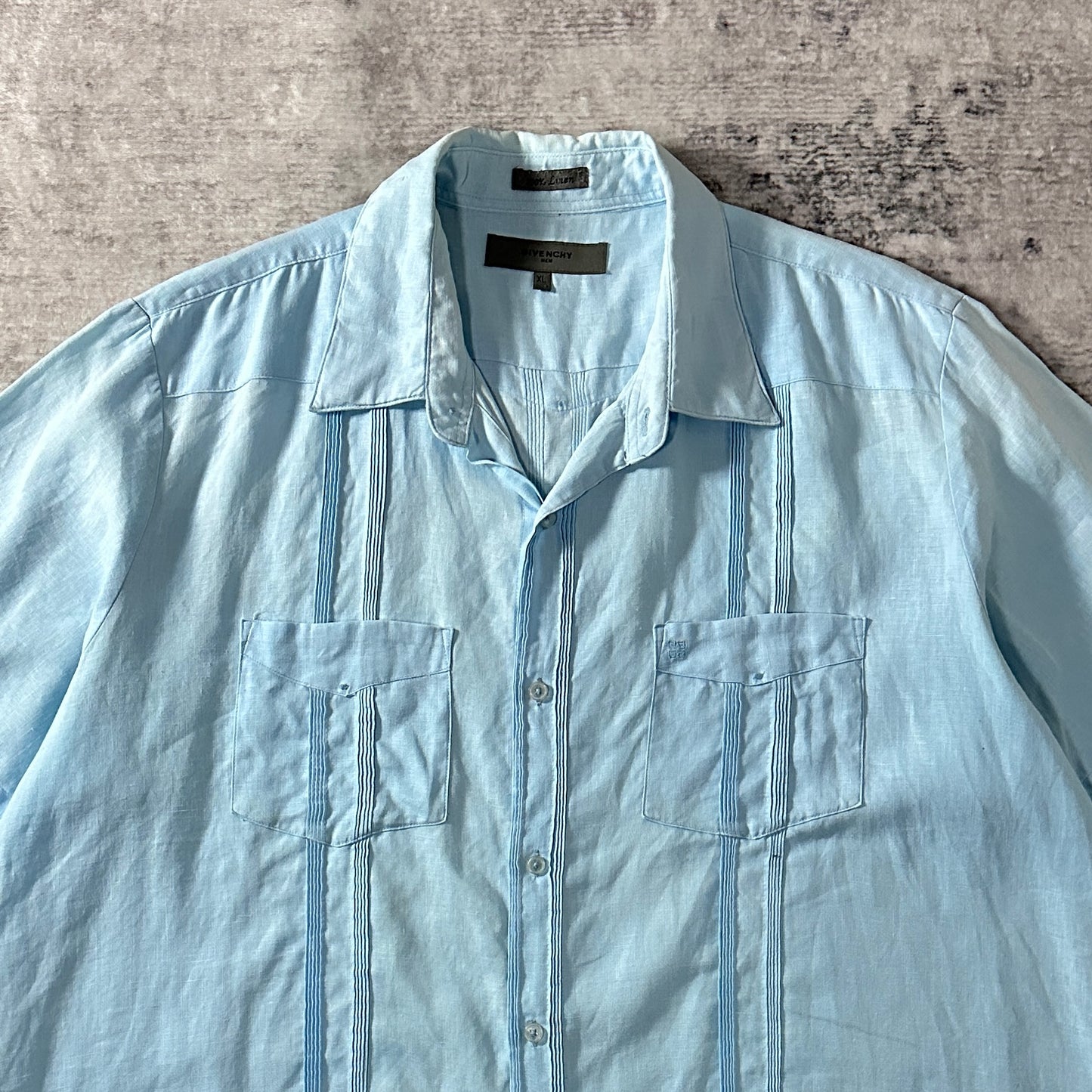 GIVENCHY  Linen Light Blue Guayabera Shirt XL