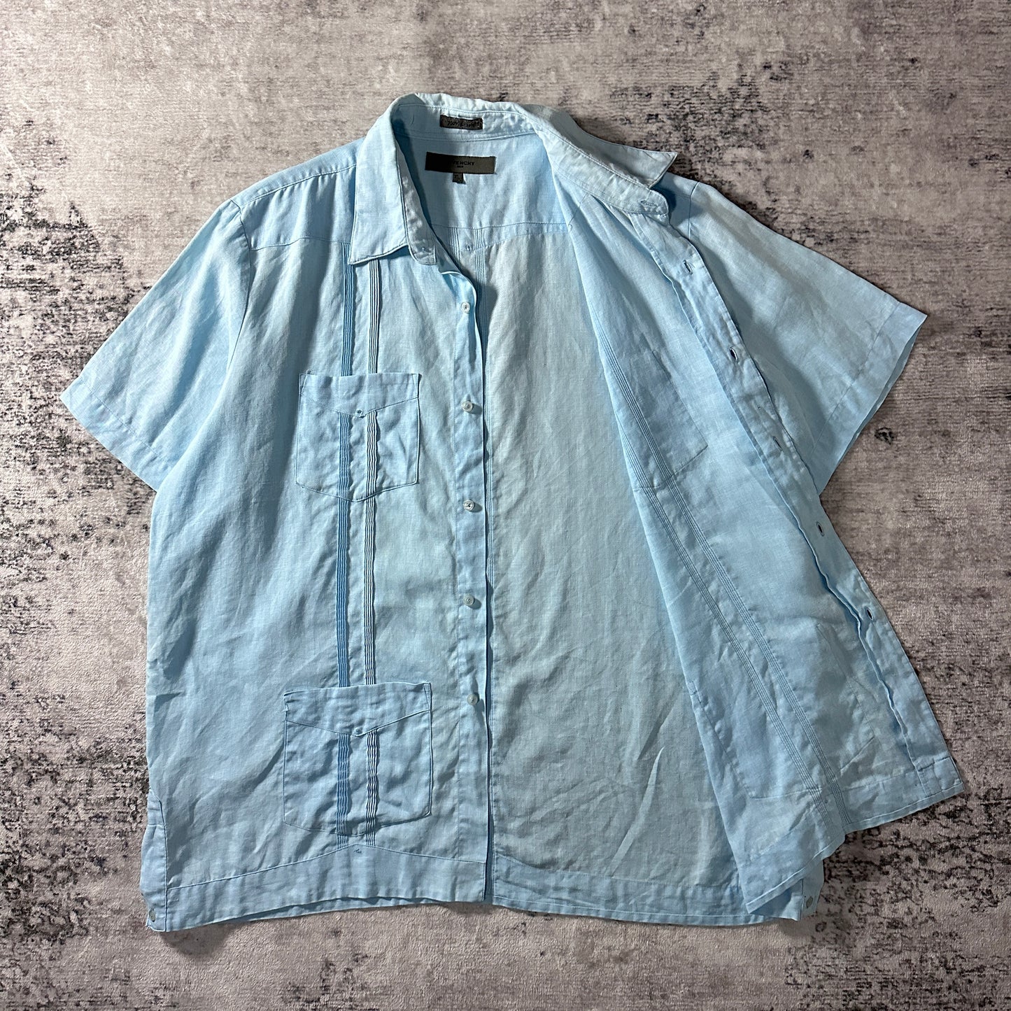 GIVENCHY  Linen Light Blue Guayabera Shirt XL