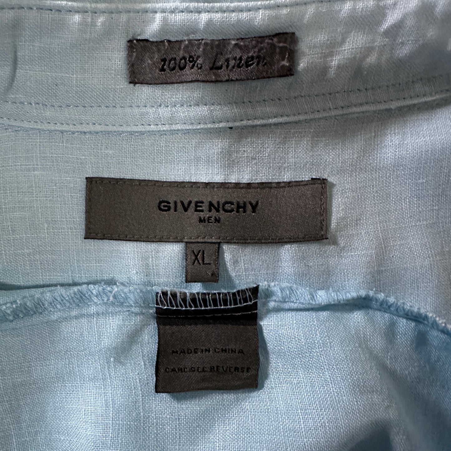 GIVENCHY  Linen Light Blue Guayabera Shirt XL