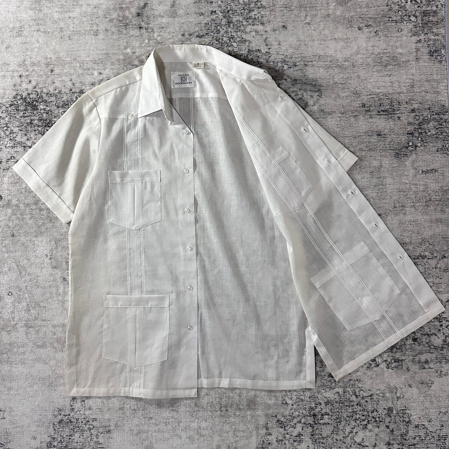 Givenchy White Ramie Blend Short Sleeve Guayabera Shirt M