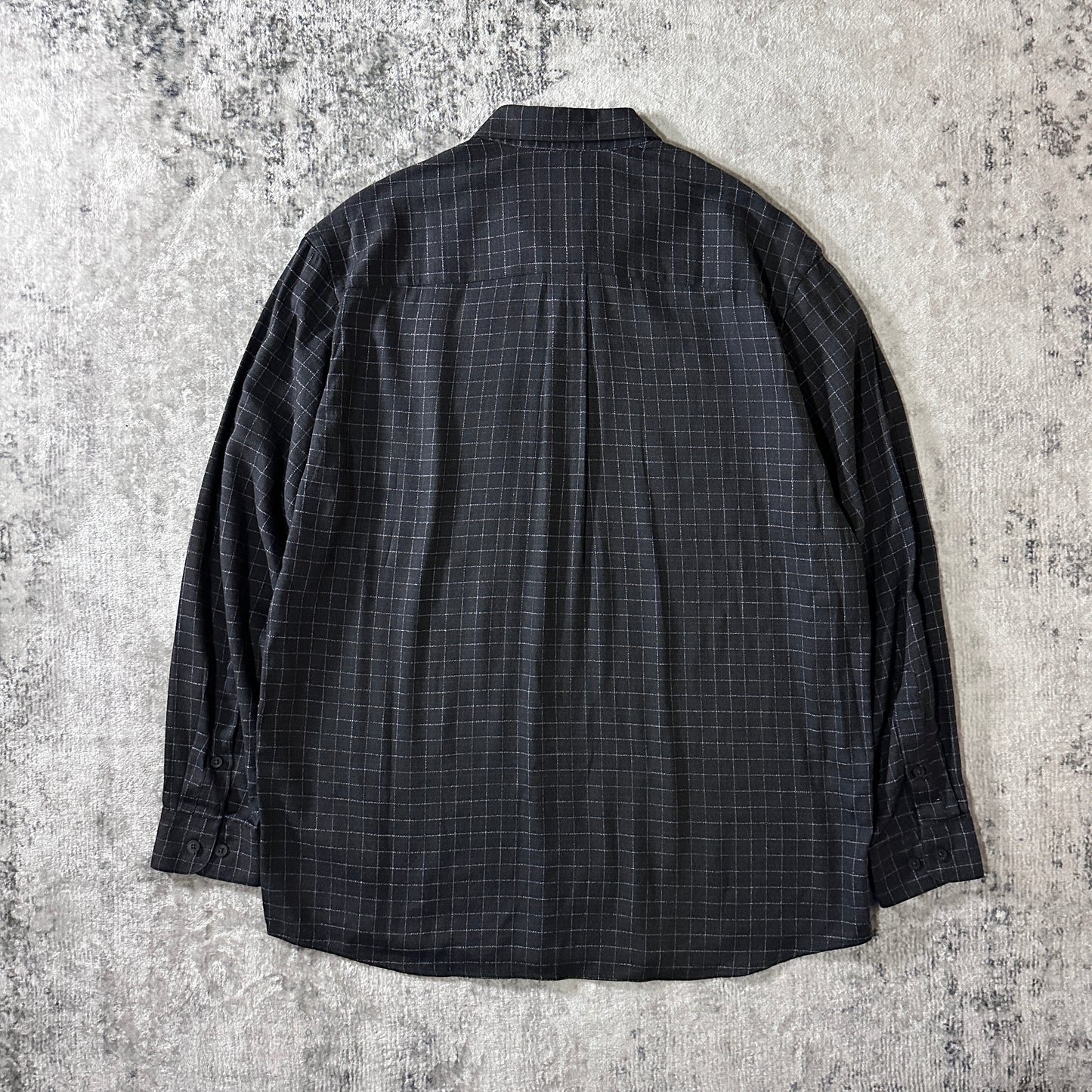 Perry Ellis Rayon Cotton Windowpane Check Shirt L Charcoal