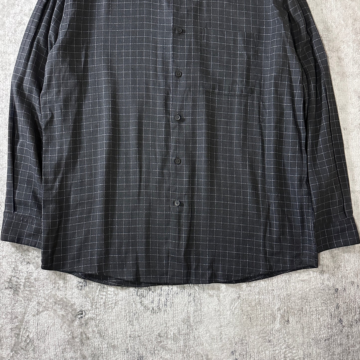 Perry Ellis Rayon Cotton Windowpane Check Shirt L Charcoal