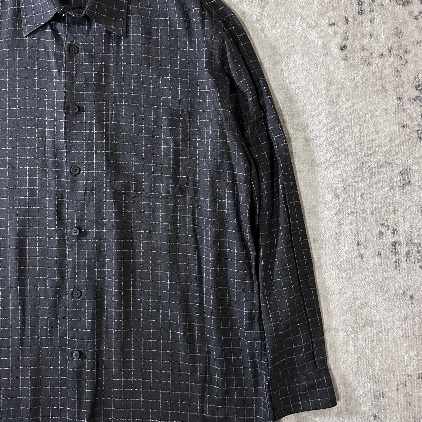 Perry Ellis Rayon Cotton Windowpane Check Shirt L Charcoal