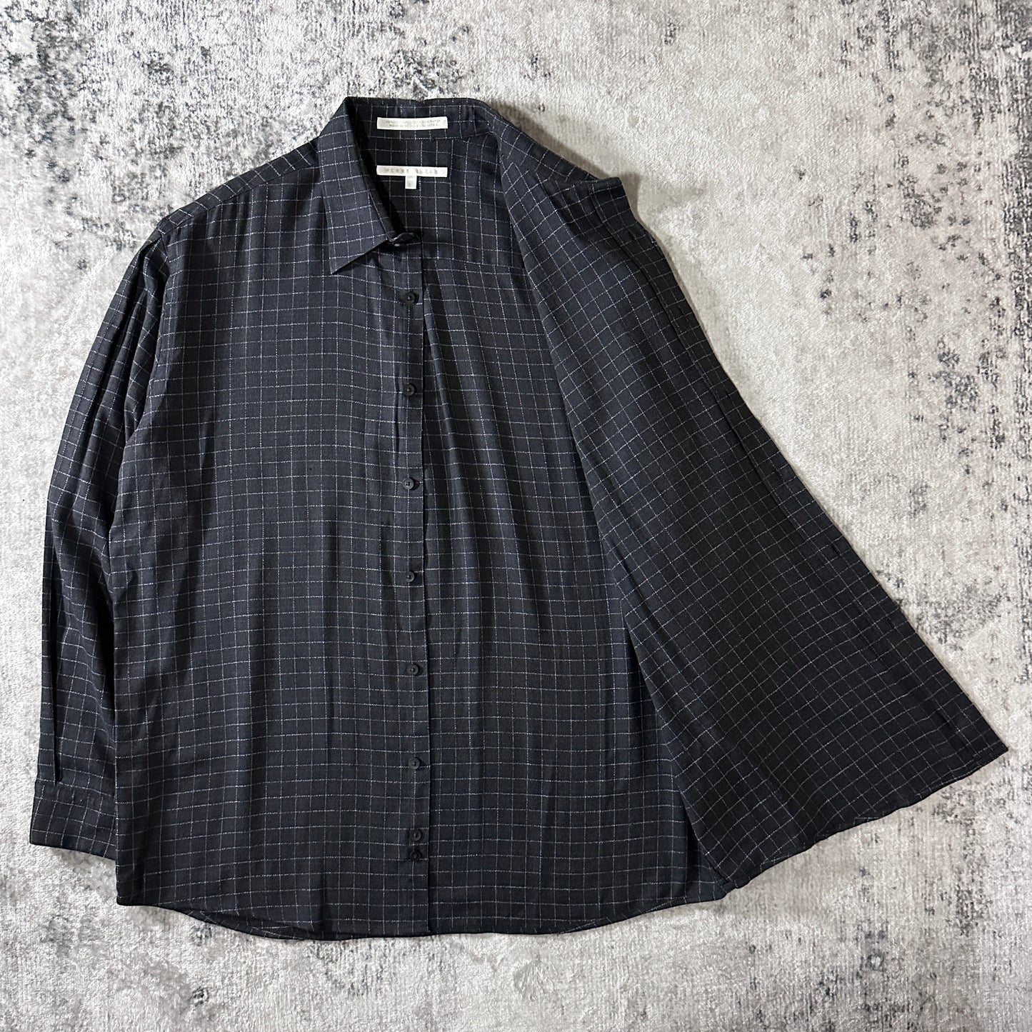 Perry Ellis Rayon Cotton Windowpane Check Shirt L Charcoal