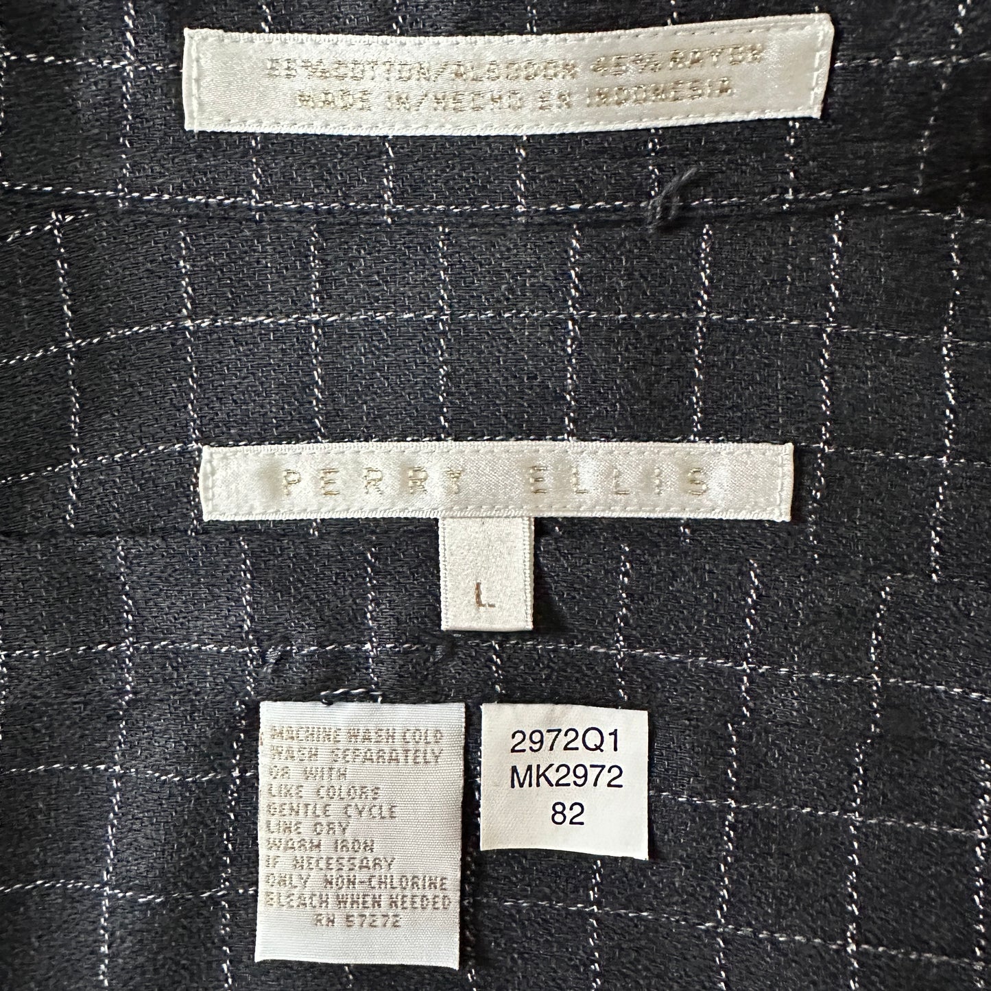 Perry Ellis Rayon Cotton Windowpane Check Shirt L Charcoal