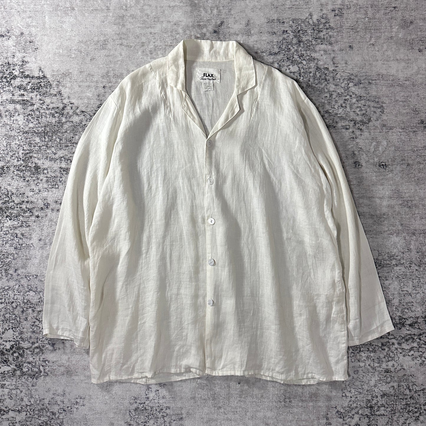 FLAX Linen Open Collar Shirt L Natural White