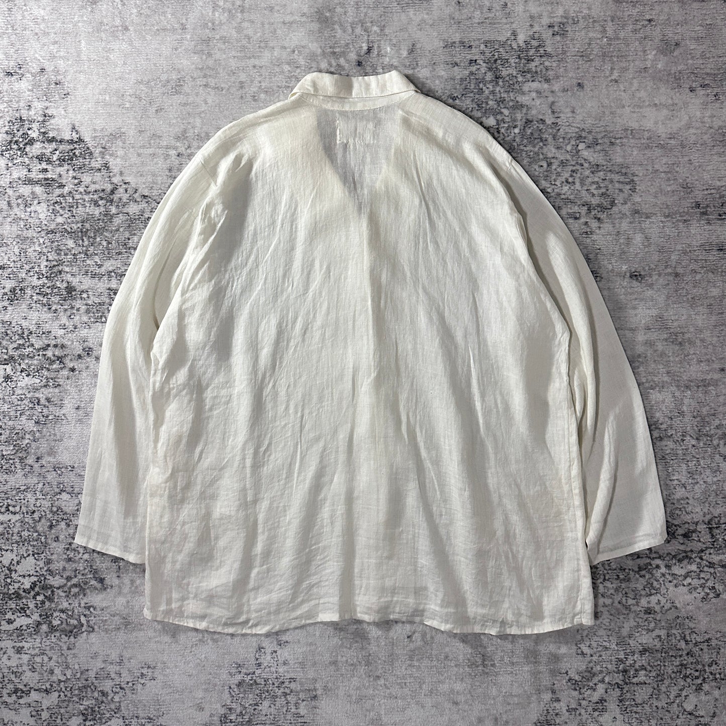 FLAX Linen Open Collar Shirt L Natural White