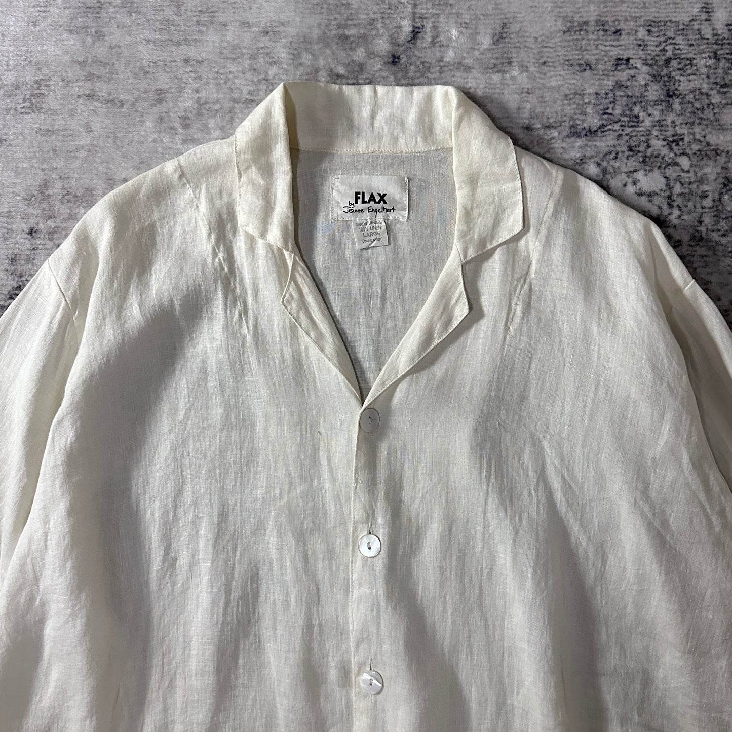 FLAX Linen Open Collar Shirt L Natural White