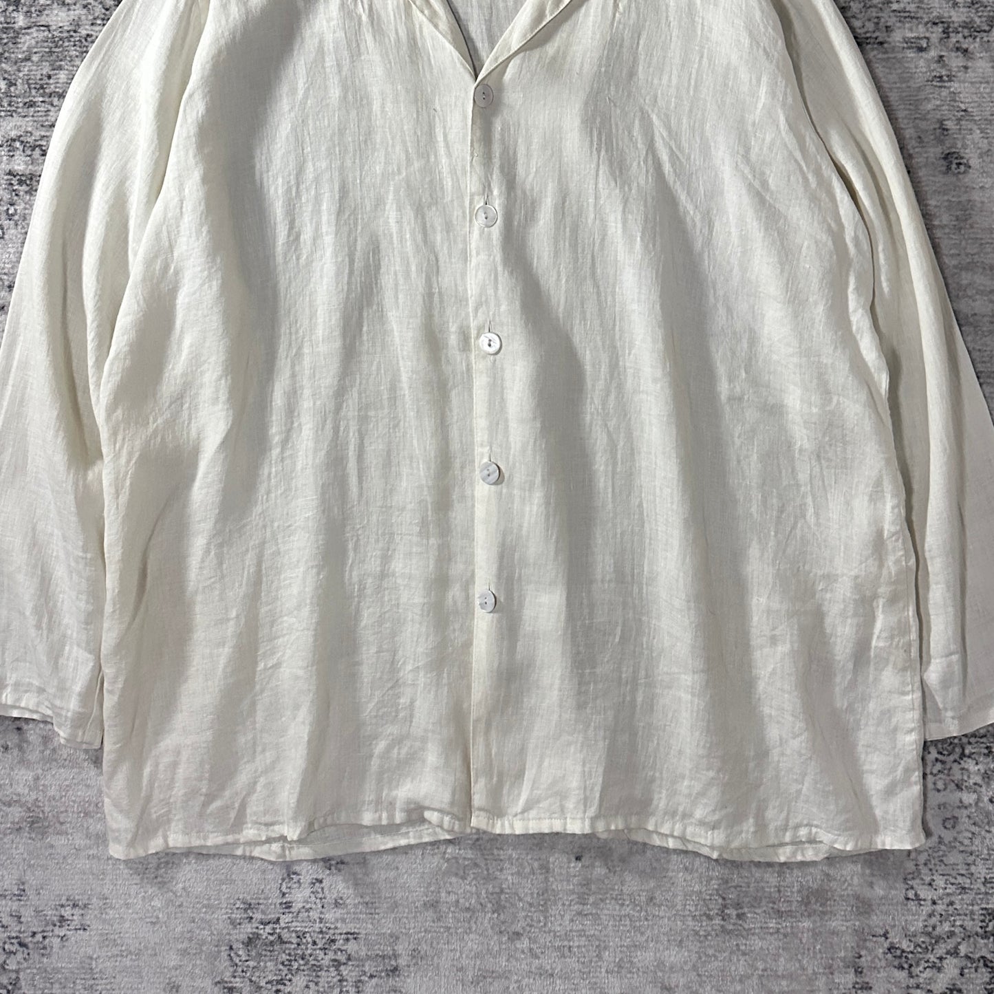 FLAX Linen Open Collar Shirt L Natural White