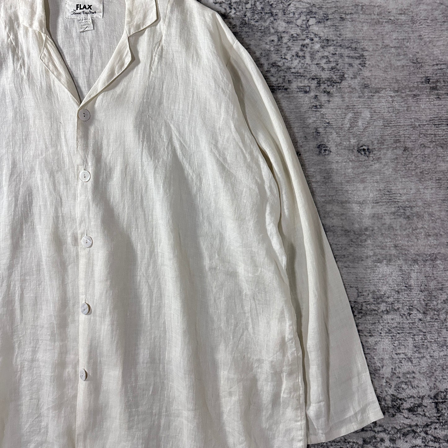 FLAX Linen Open Collar Shirt L Natural White