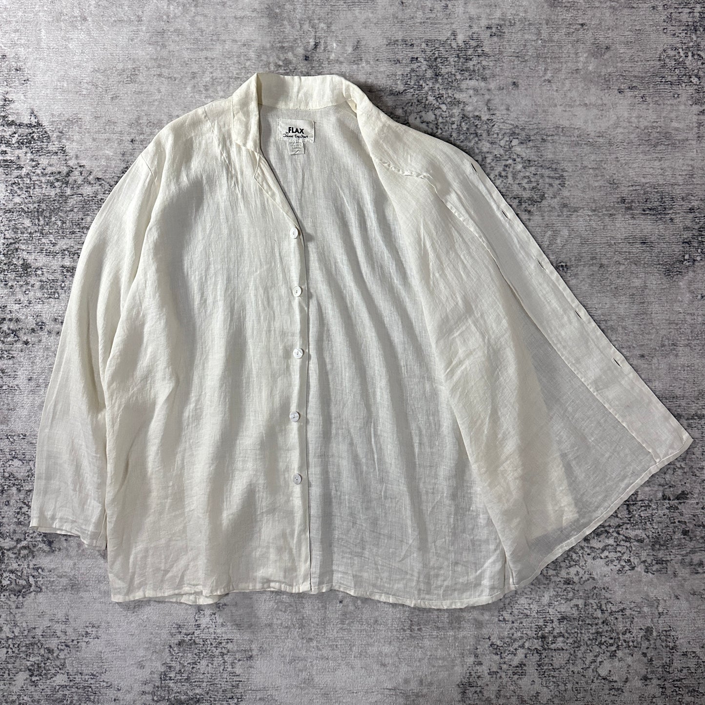 FLAX Linen Open Collar Shirt L Natural White