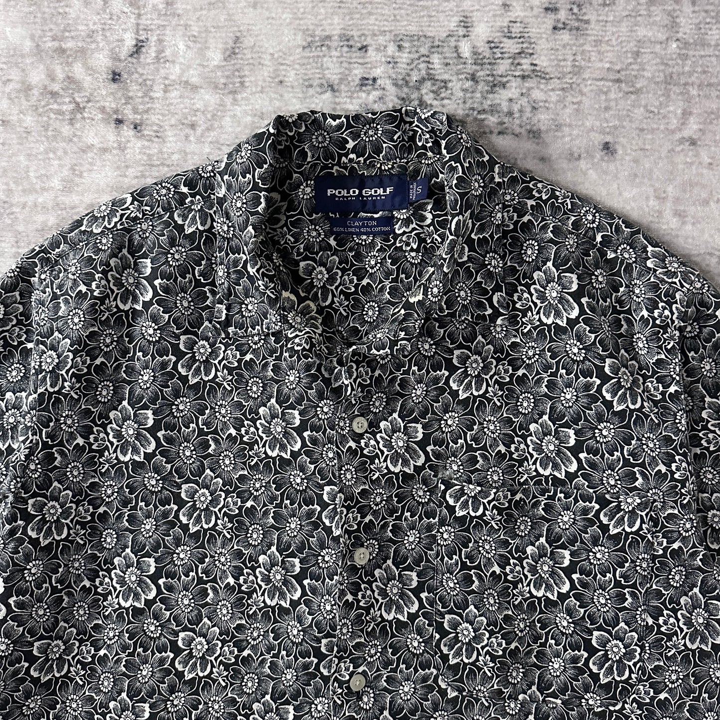 Ralph Lauren Clayton Linen Cotton Floral Shirt S Black White