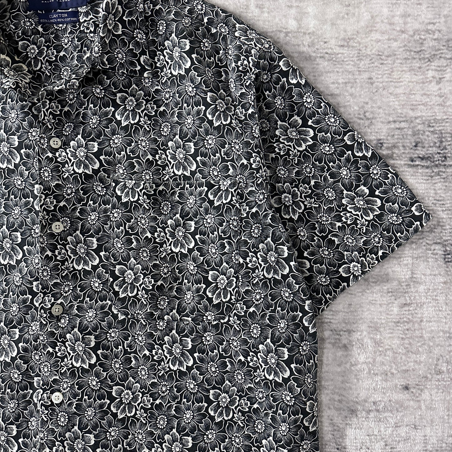 Ralph Lauren Clayton Linen Cotton Floral Shirt S Black White