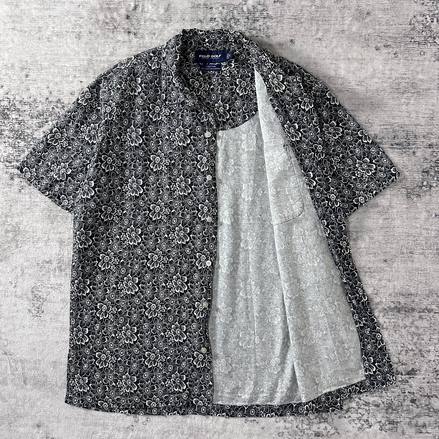 Ralph Lauren Clayton Linen Cotton Floral Shirt S Black White