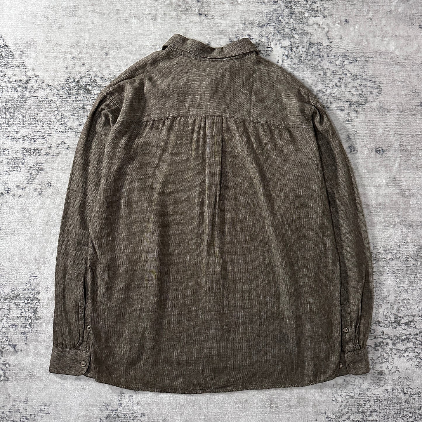 Perry Ellis Cotton Rayon Check Shirt L Olive Brown