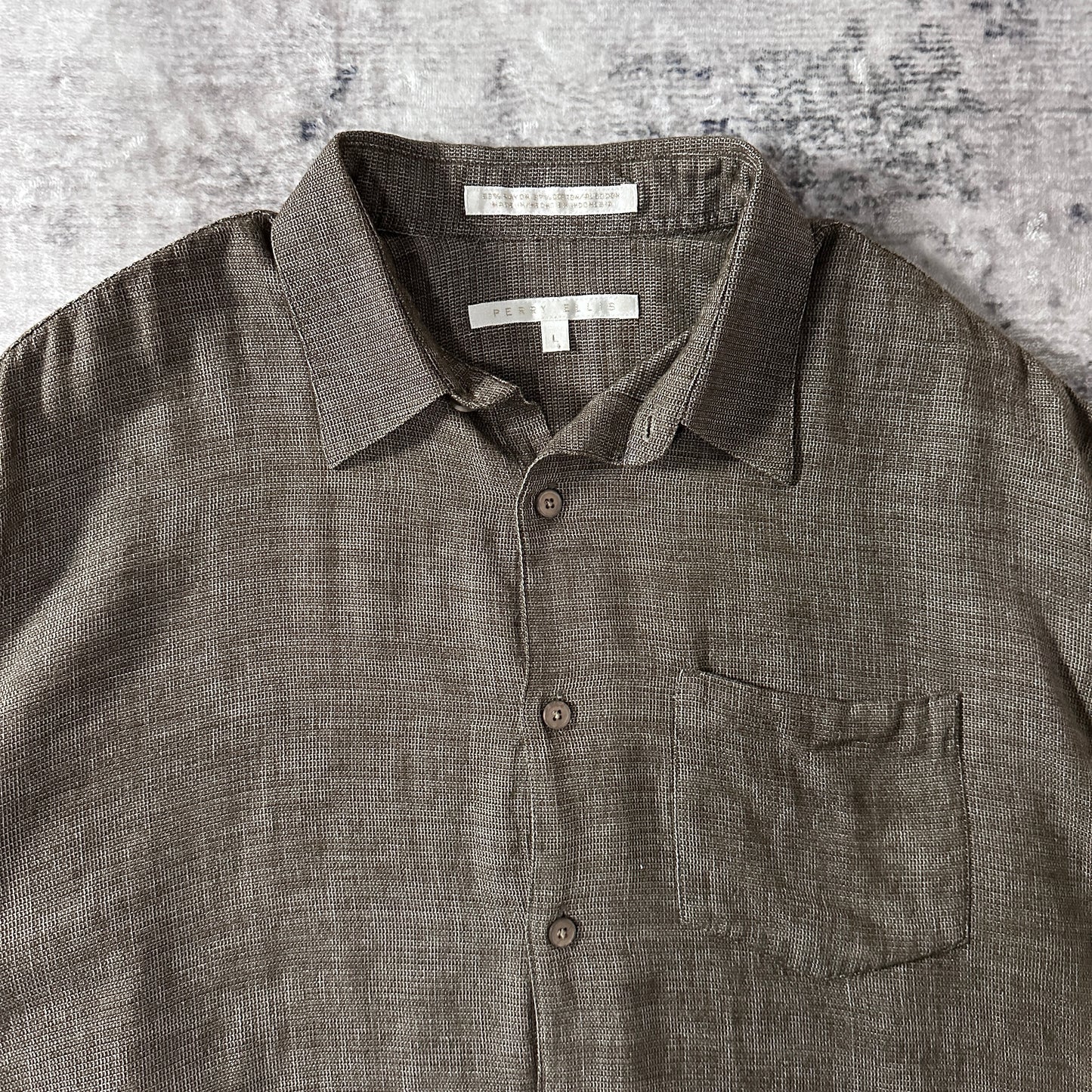Perry Ellis Cotton Rayon Check Shirt L Olive Brown