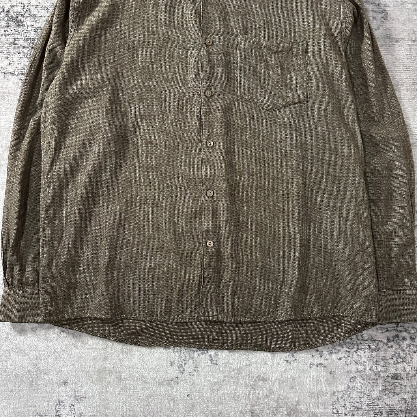 Perry Ellis Cotton Rayon Check Shirt L Olive Brown