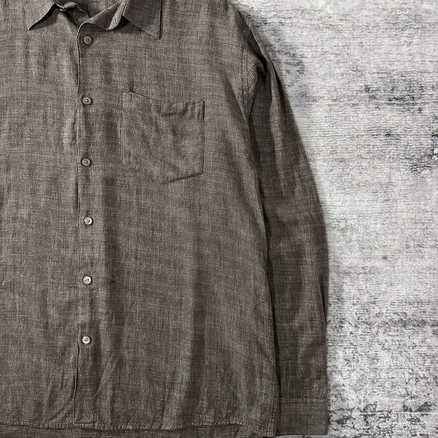 Perry Ellis Cotton Rayon Check Shirt L Olive Brown