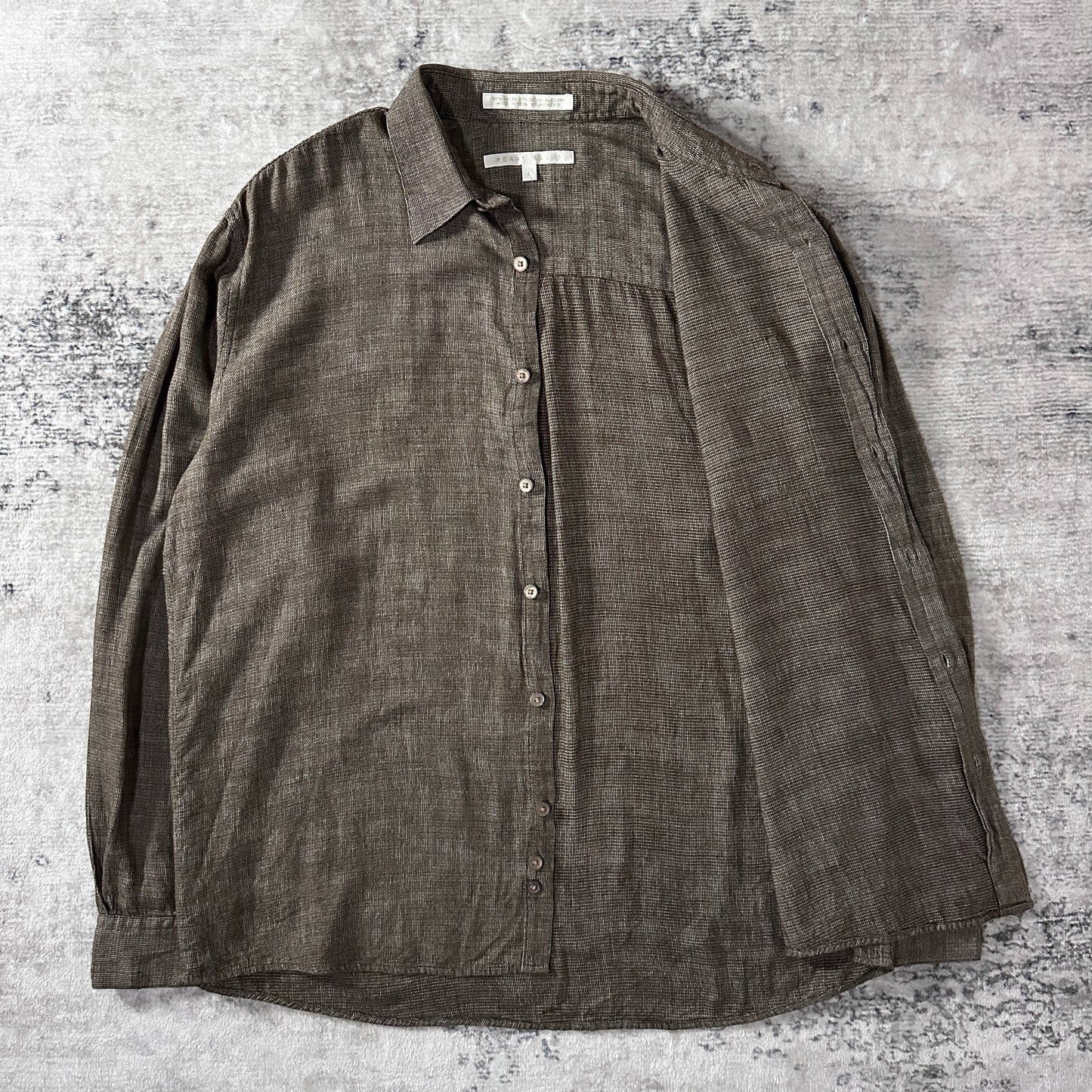 Perry Ellis Cotton Rayon Check Shirt L Olive Brown