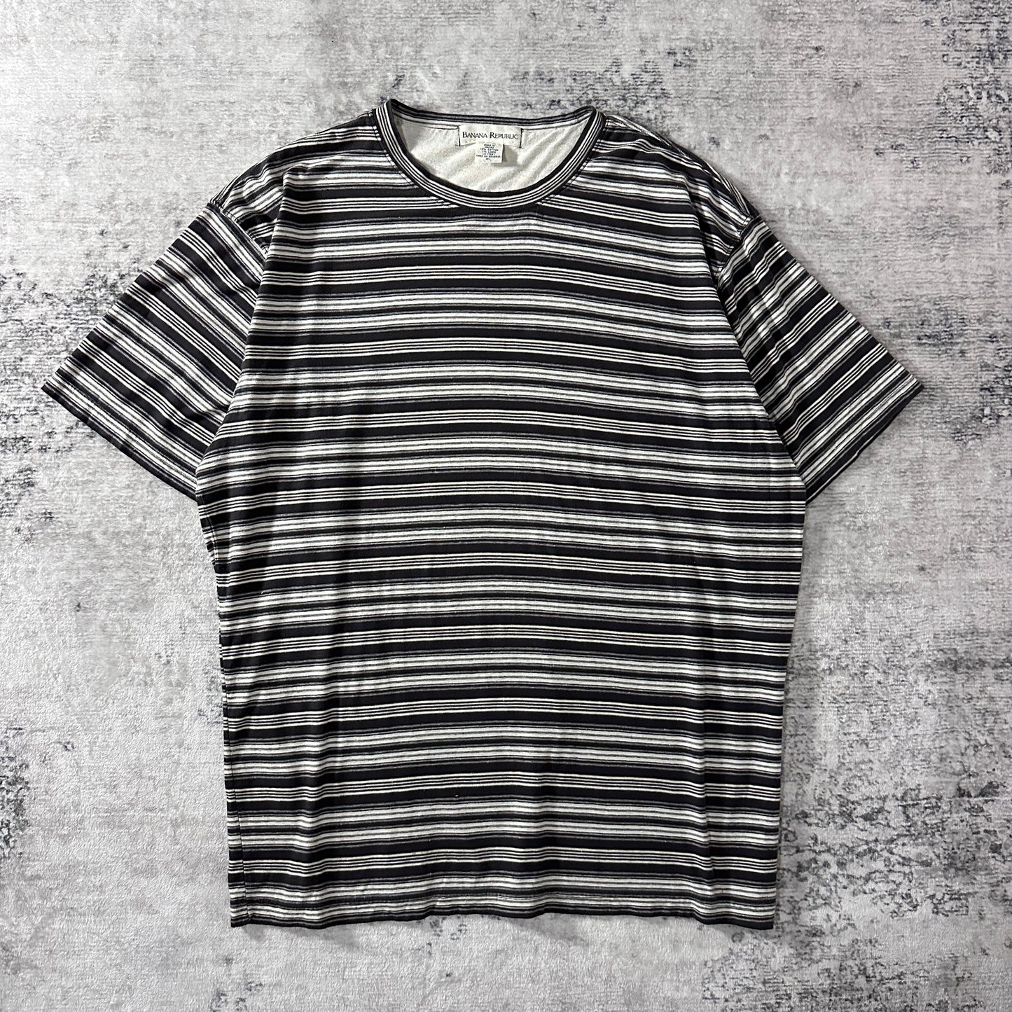 Cotton Linen Border T-Shirt XL Black White
