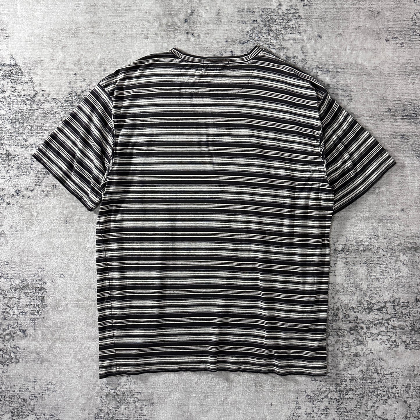 Cotton Linen Border T-Shirt XL Black White