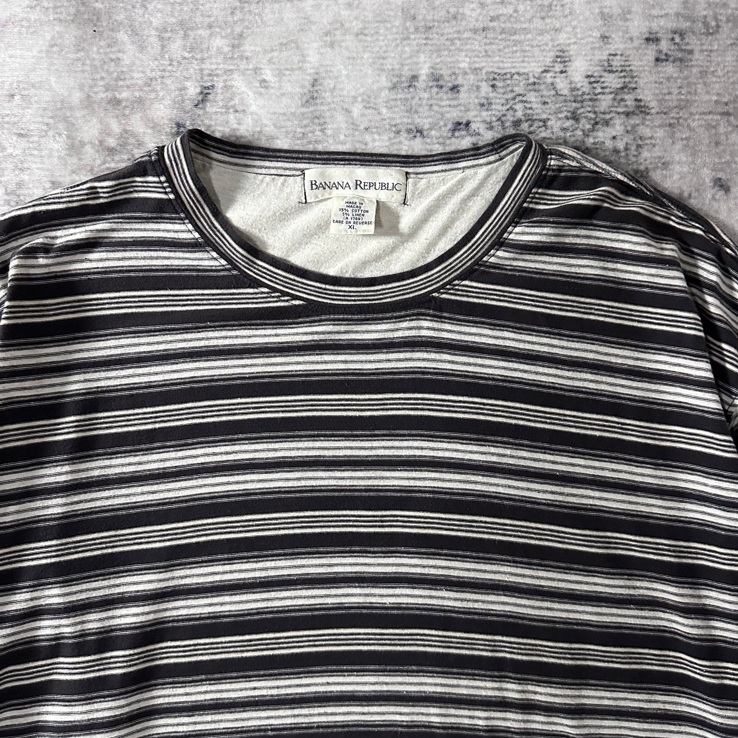 Cotton Linen Border T-Shirt XL Black White