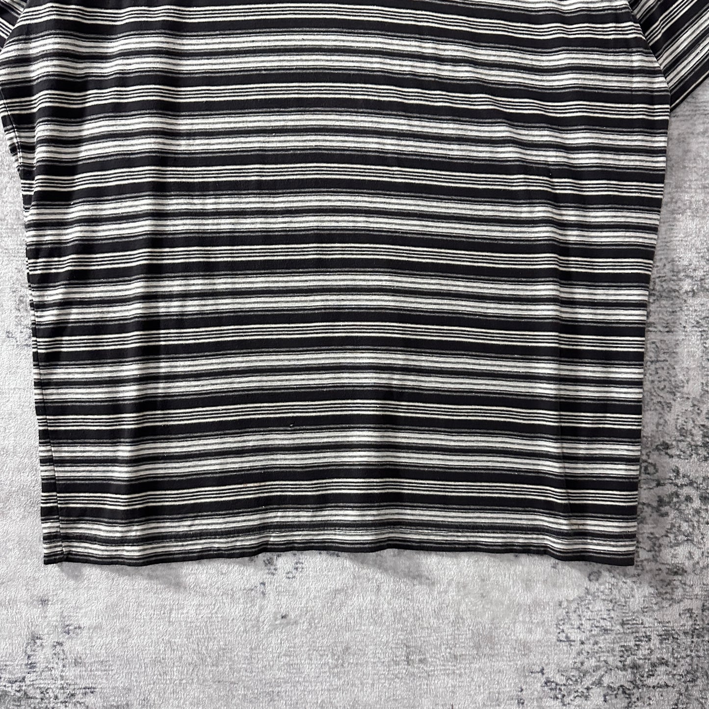 Cotton Linen Border T-Shirt XL Black White